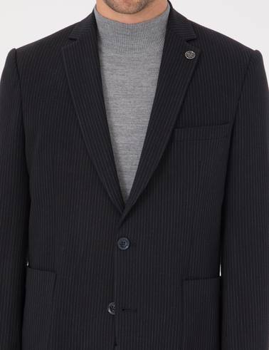 Lacivert Ex. Slim Fit Çizgili Takım Elbise