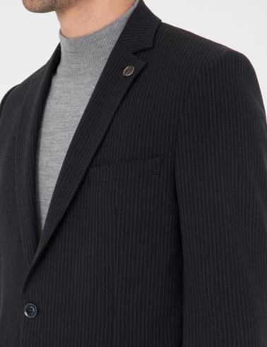Lacivert Ex. Slim Fit Çizgili Takım Elbise