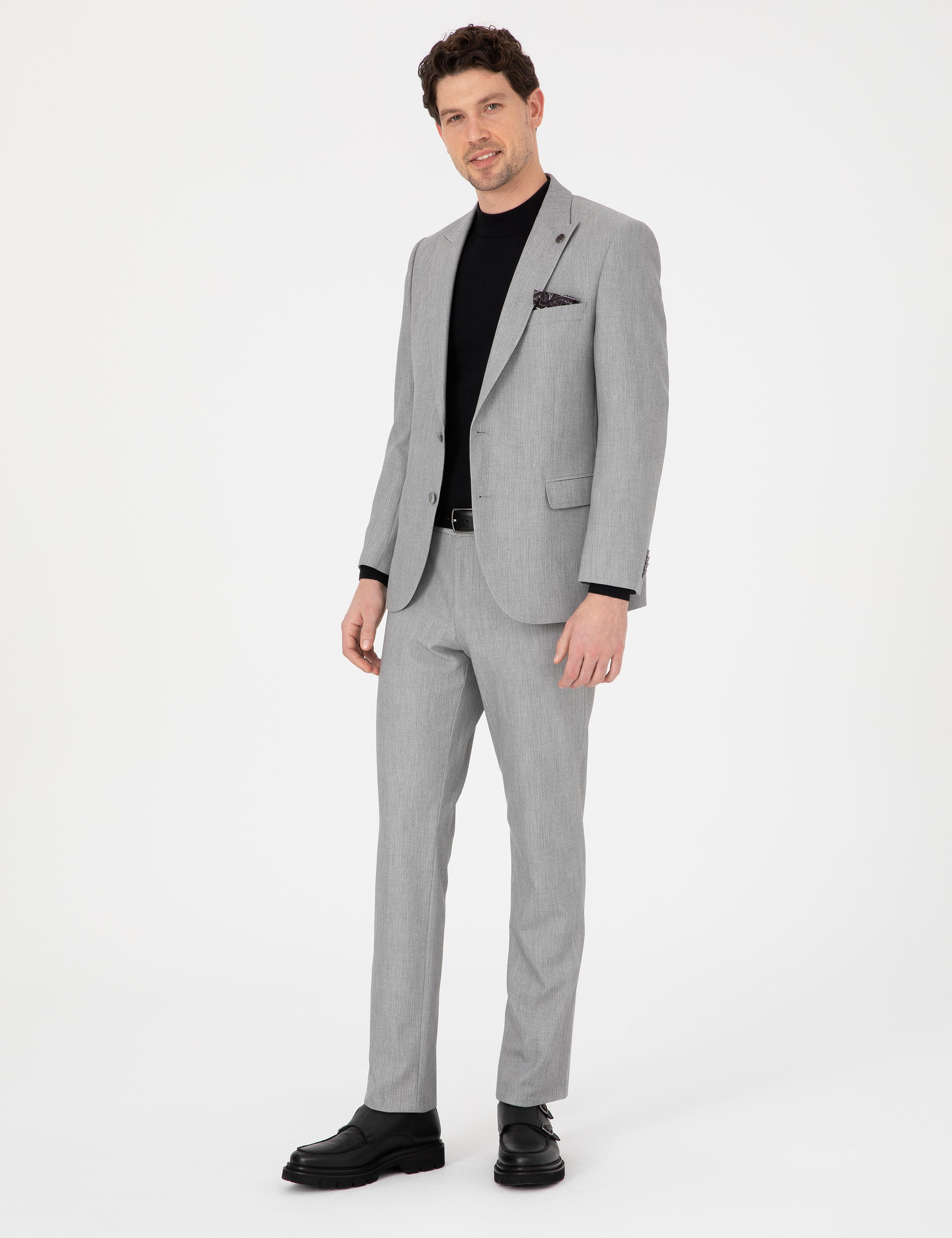 Gri Slim Fit Takım Elbise