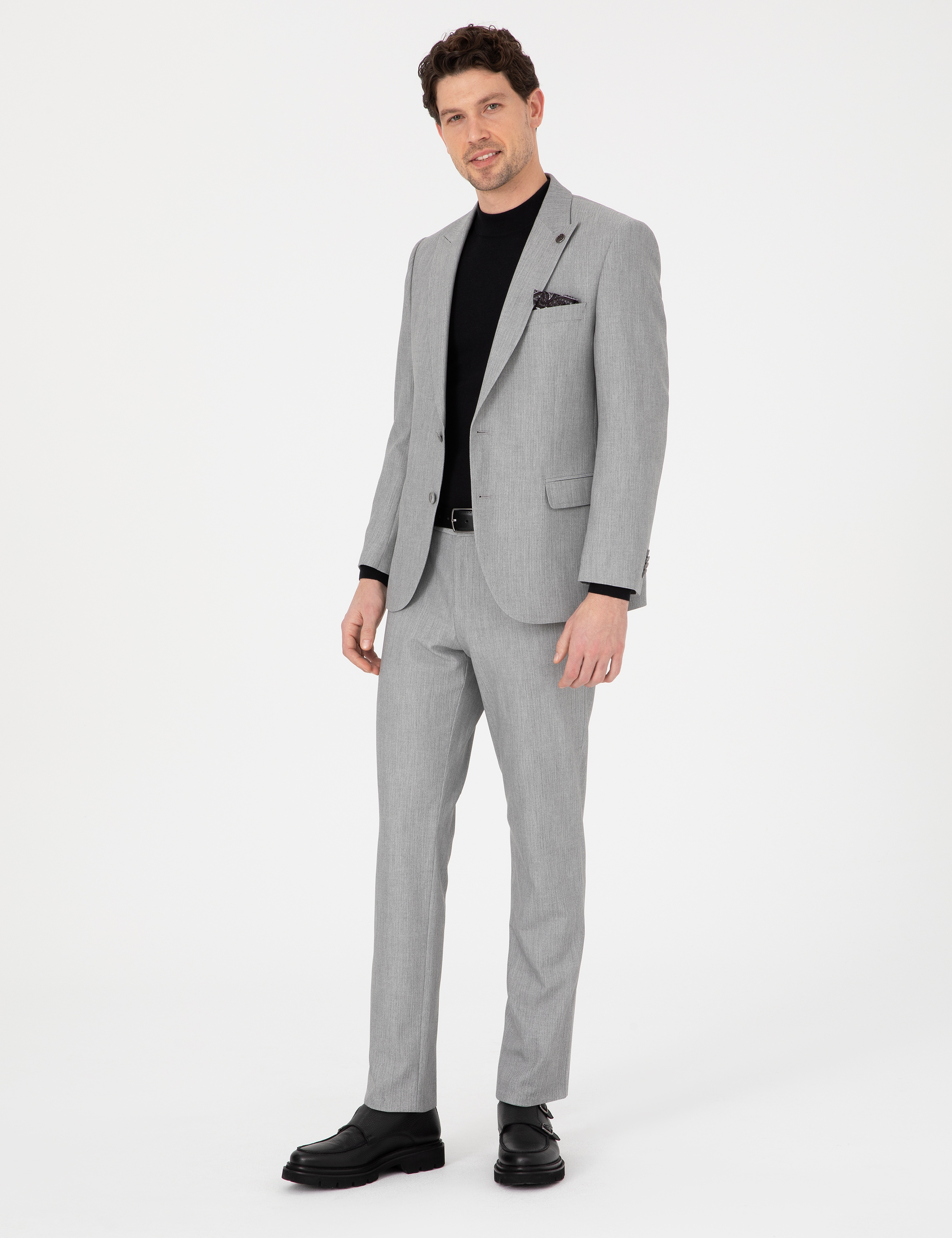 Gri Slim Fit Takım Elbise - Image 3