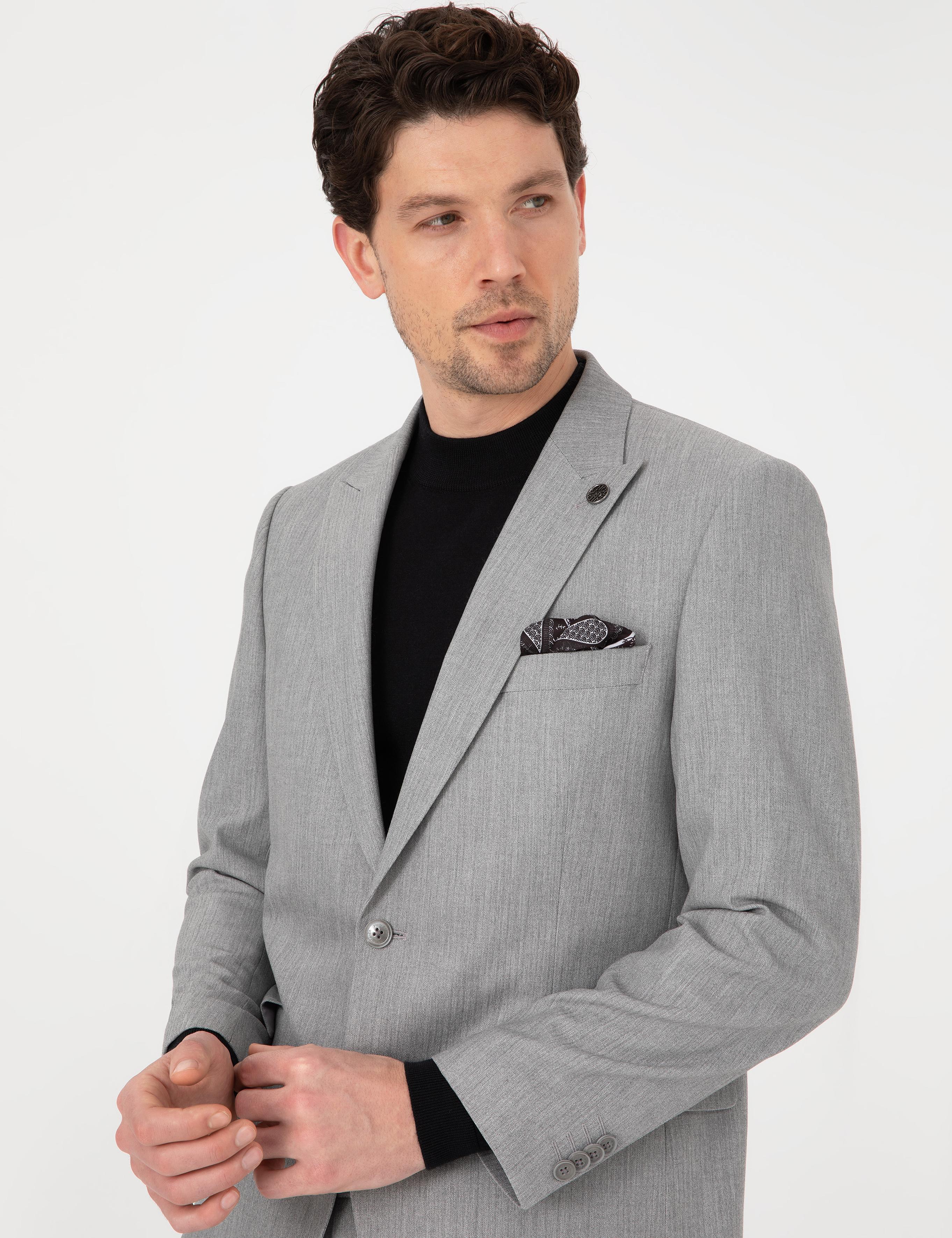 Gri Slim Fit Takım Elbise