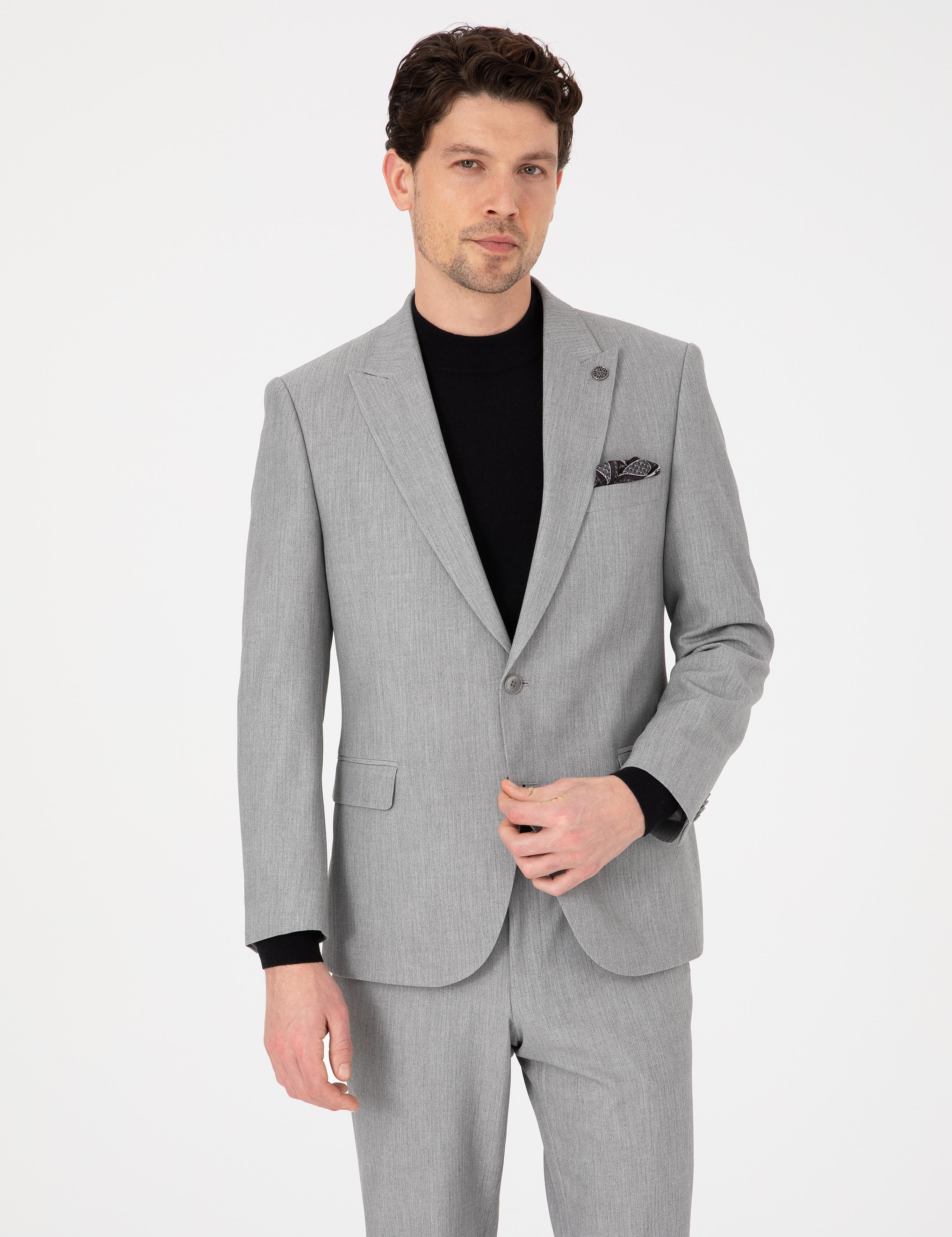Gri Slim Fit Takım Elbise