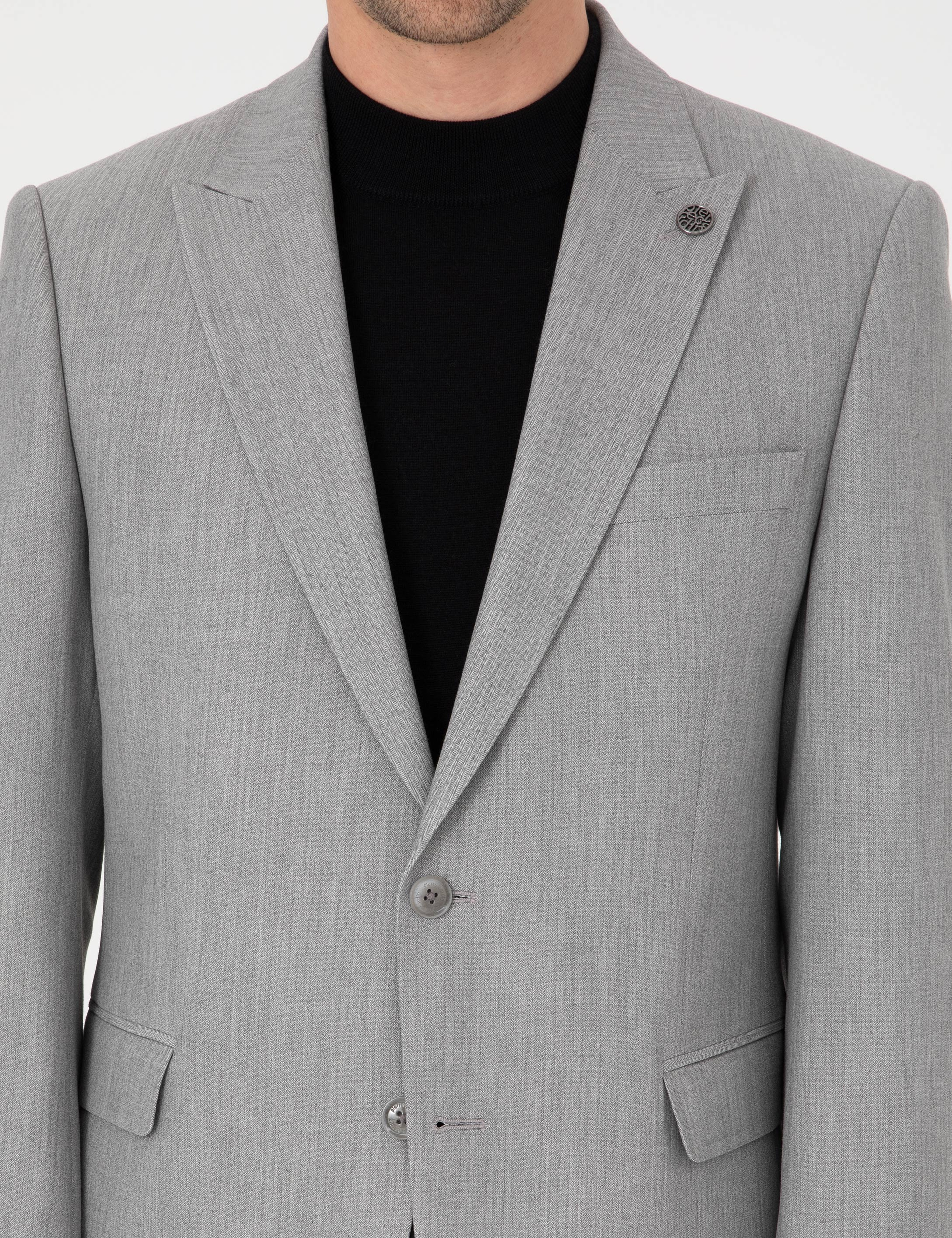 Gri Slim Fit Takım Elbise - Image 6