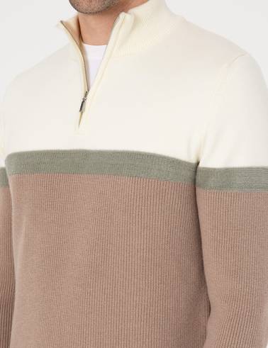 Vizon Slim Fit Dik Yaka Fermuarlı Triko Kazak