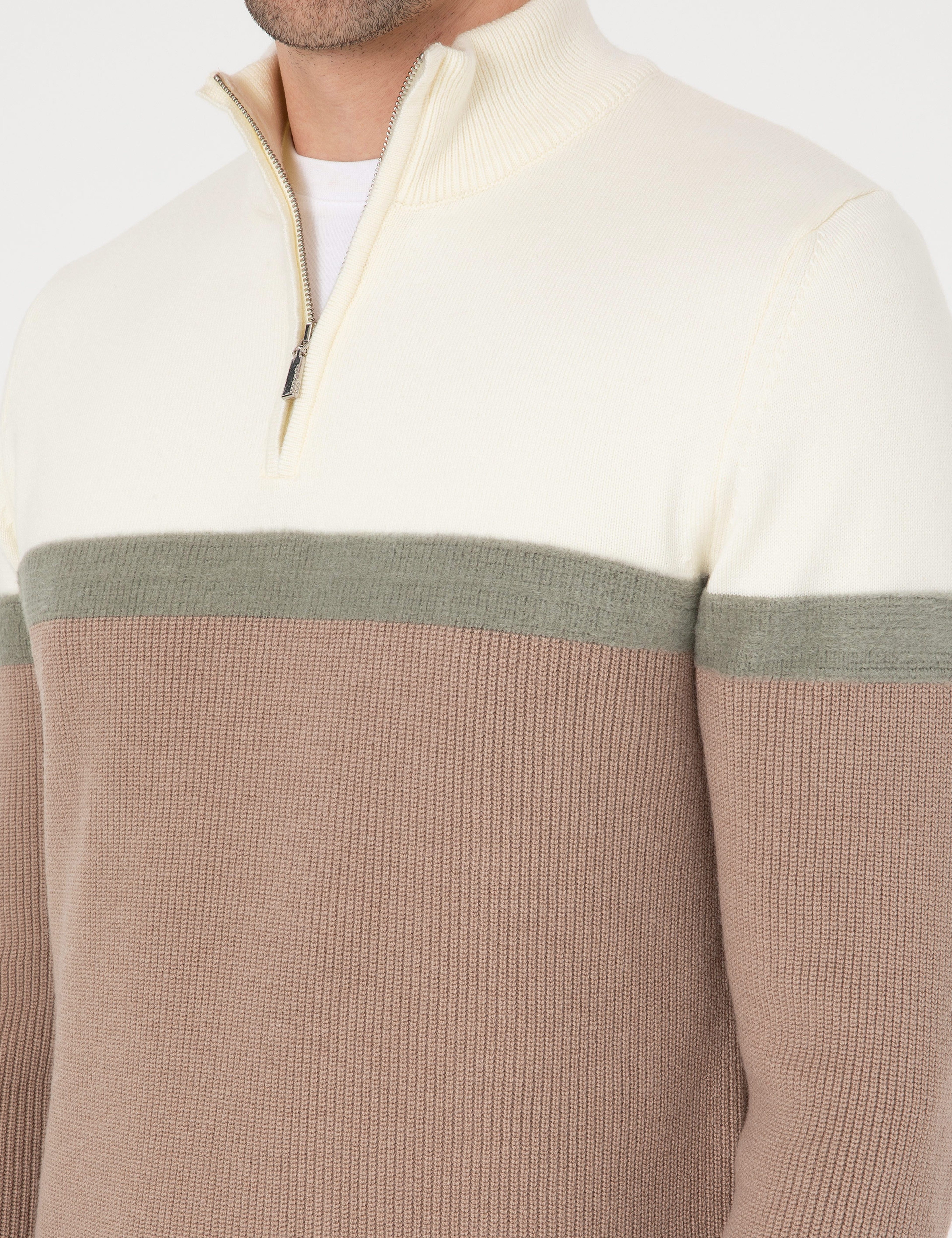 Vizon Slim Fit Dik Yaka Fermuarlı Triko Kazak