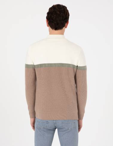 Vizon Slim Fit Dik Yaka Fermuarlı Triko Kazak