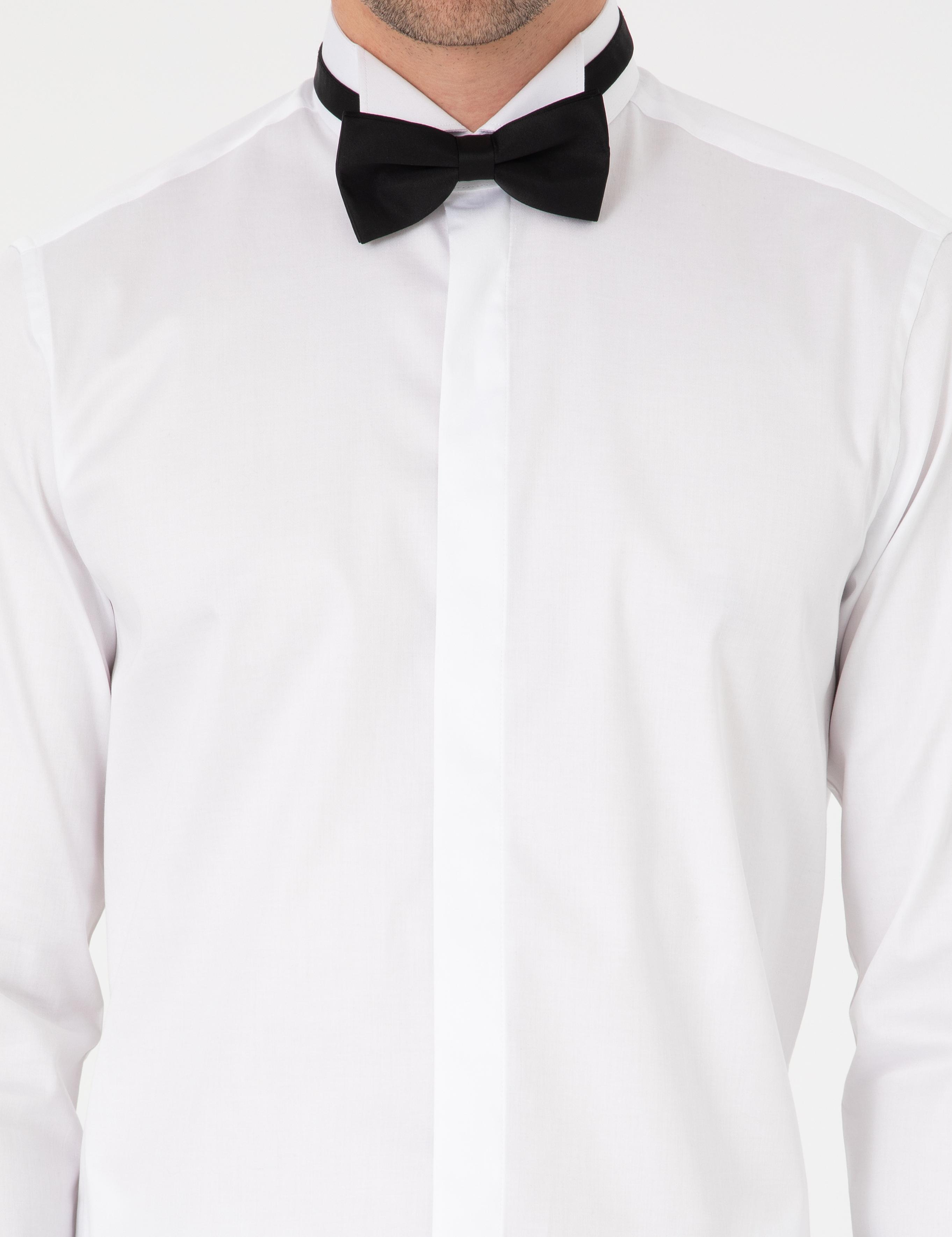 Beyaz Slim Fit Smokin Gömlek