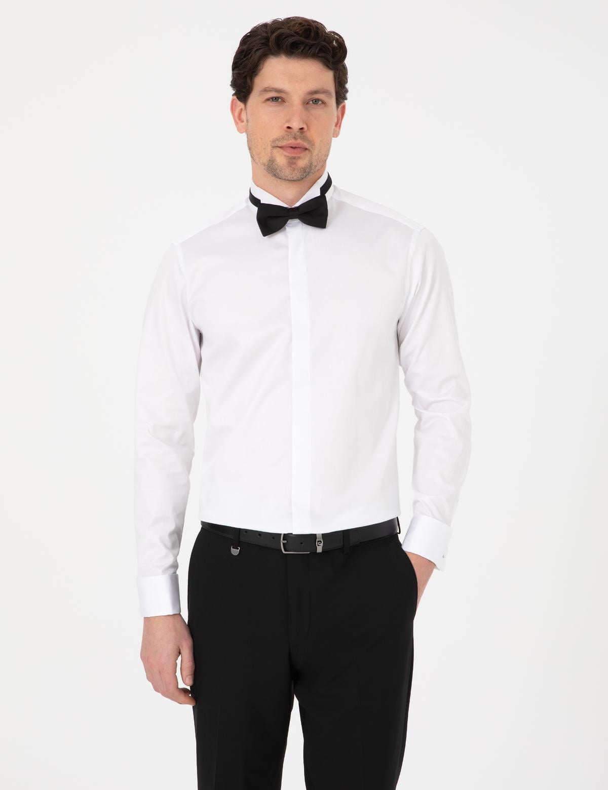 Beyaz Slim Fit Smokin Gömlek