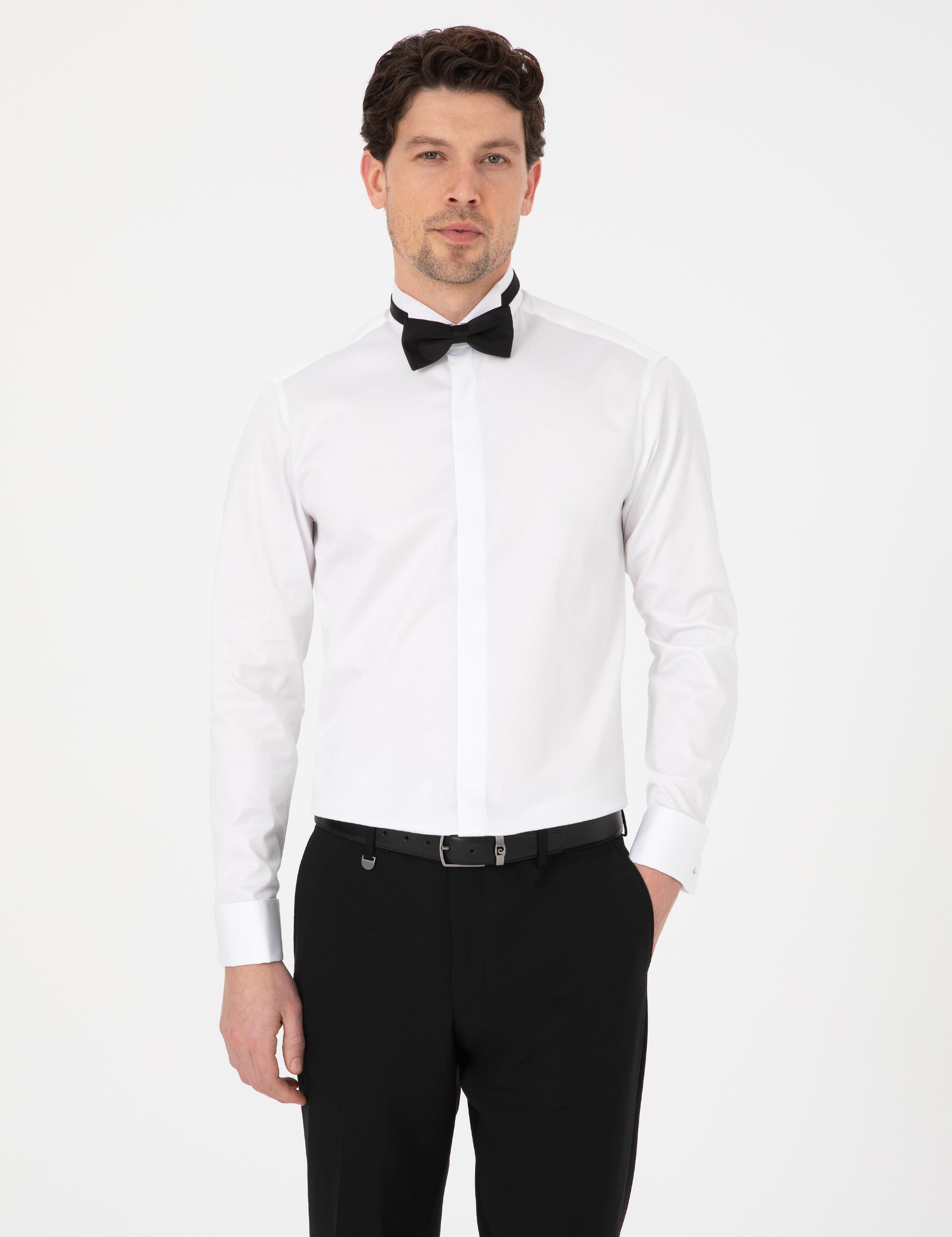 Beyaz Slim Fit Smokin Gömlek