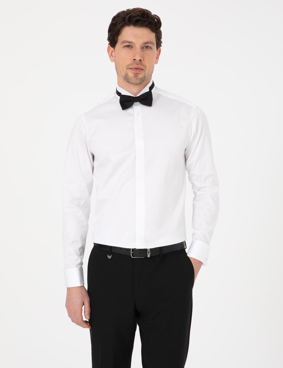Beyaz Slim Fit Smokin Gömlek