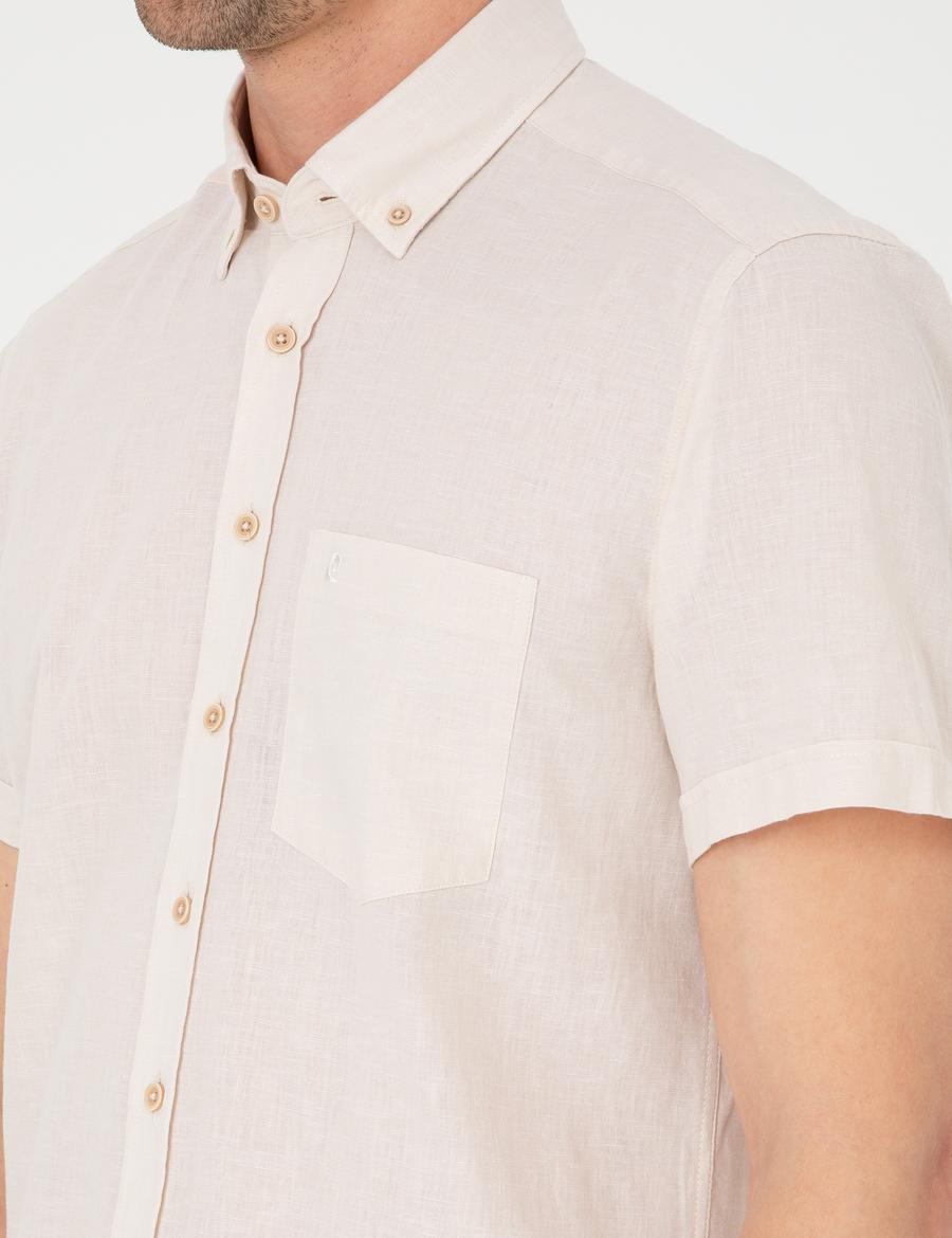 Bej Regular Fit Kısa Kollu Gömlek