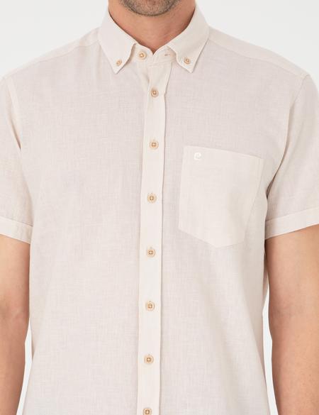 Bej Regular Fit Kısa Kollu Gömlek - 50303287026