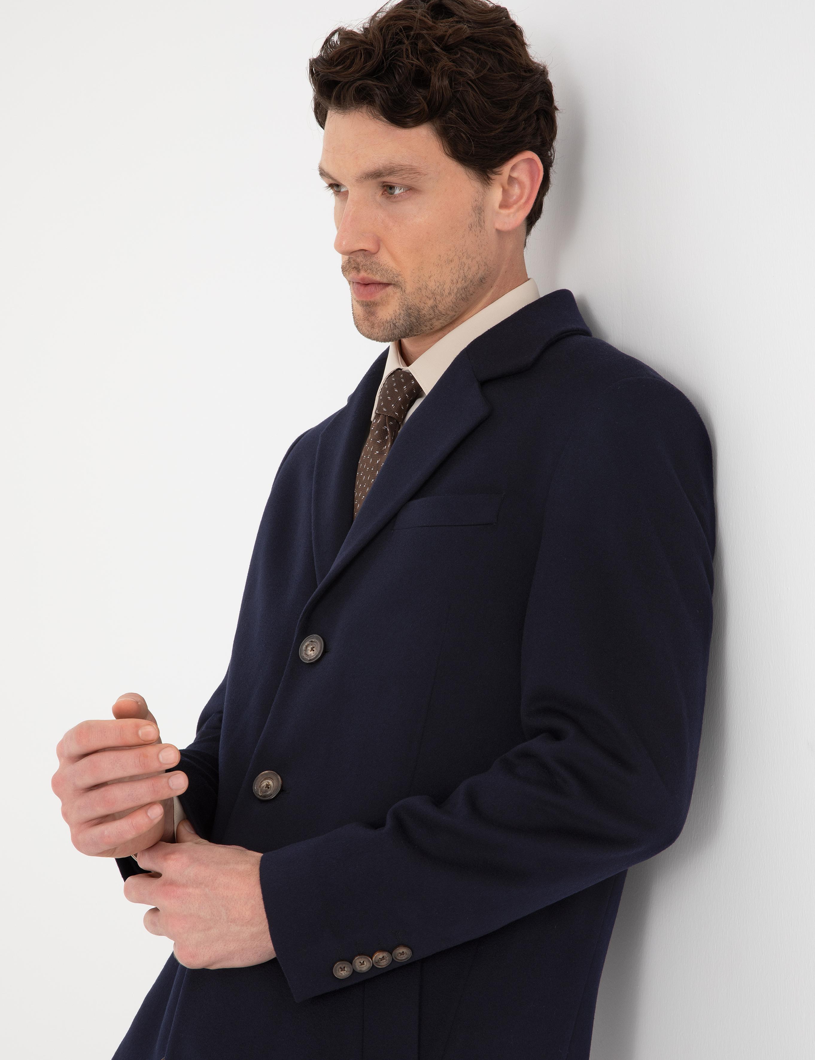 Lacivert Slim Fit Palto