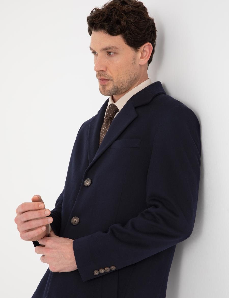 Lacivert Slim Fit Palto
