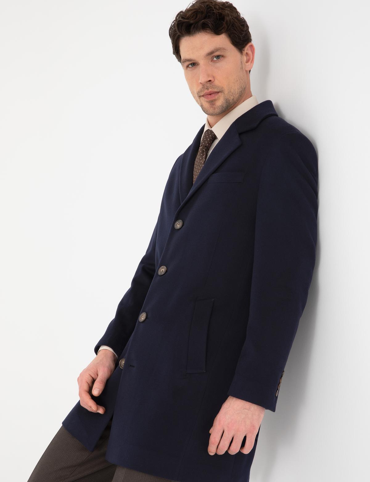 Lacivert Slim Fit Palto