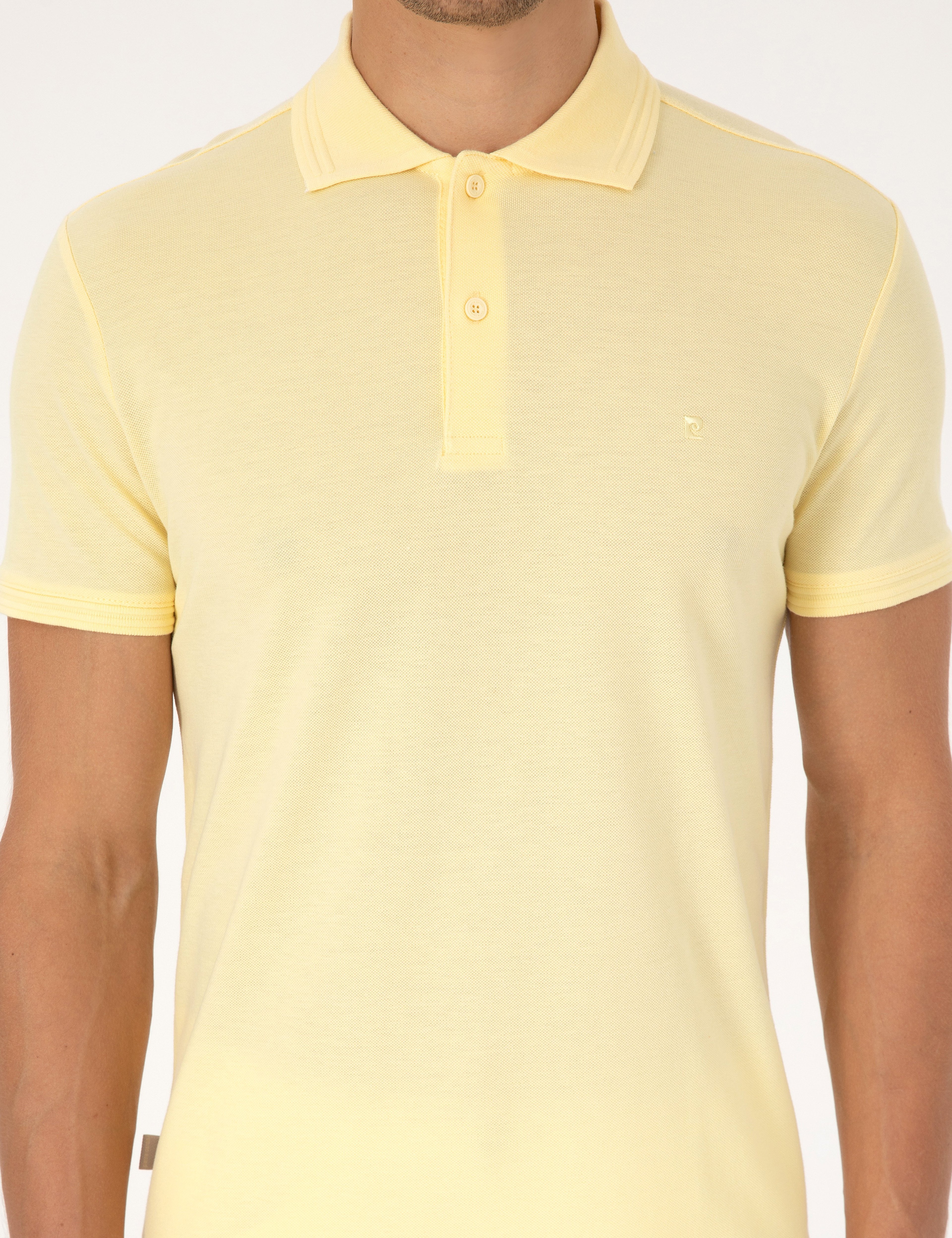 Açık Sarı Slim Fit %100 Pamuk Kıvrılmaz Düğmeli Polo Yaka Basic Tişört