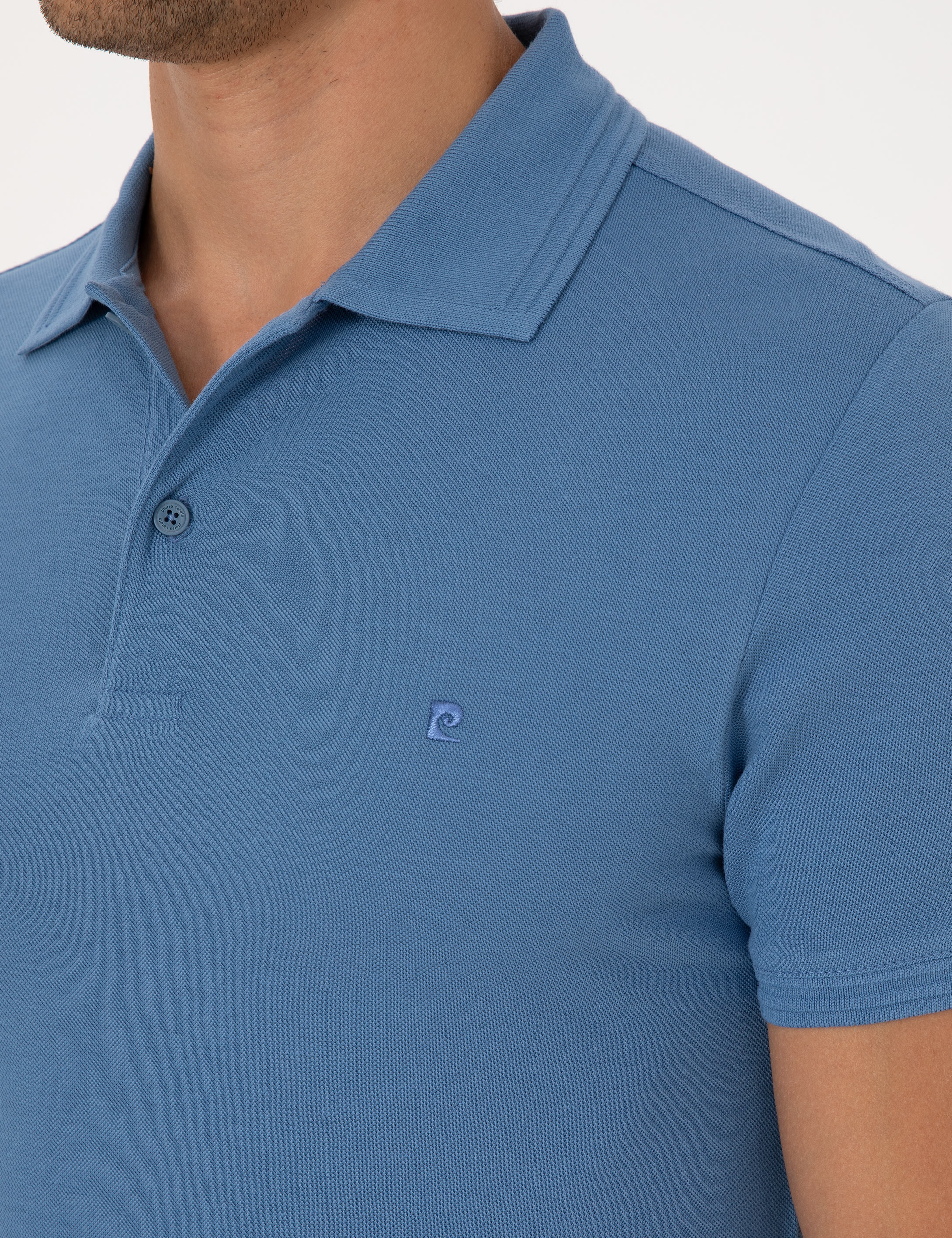 Koyu Mavi Slim Fit %100 Pamuk Kıvrılmaz Düğmeli Polo Yaka Basic Tişört - Image 7