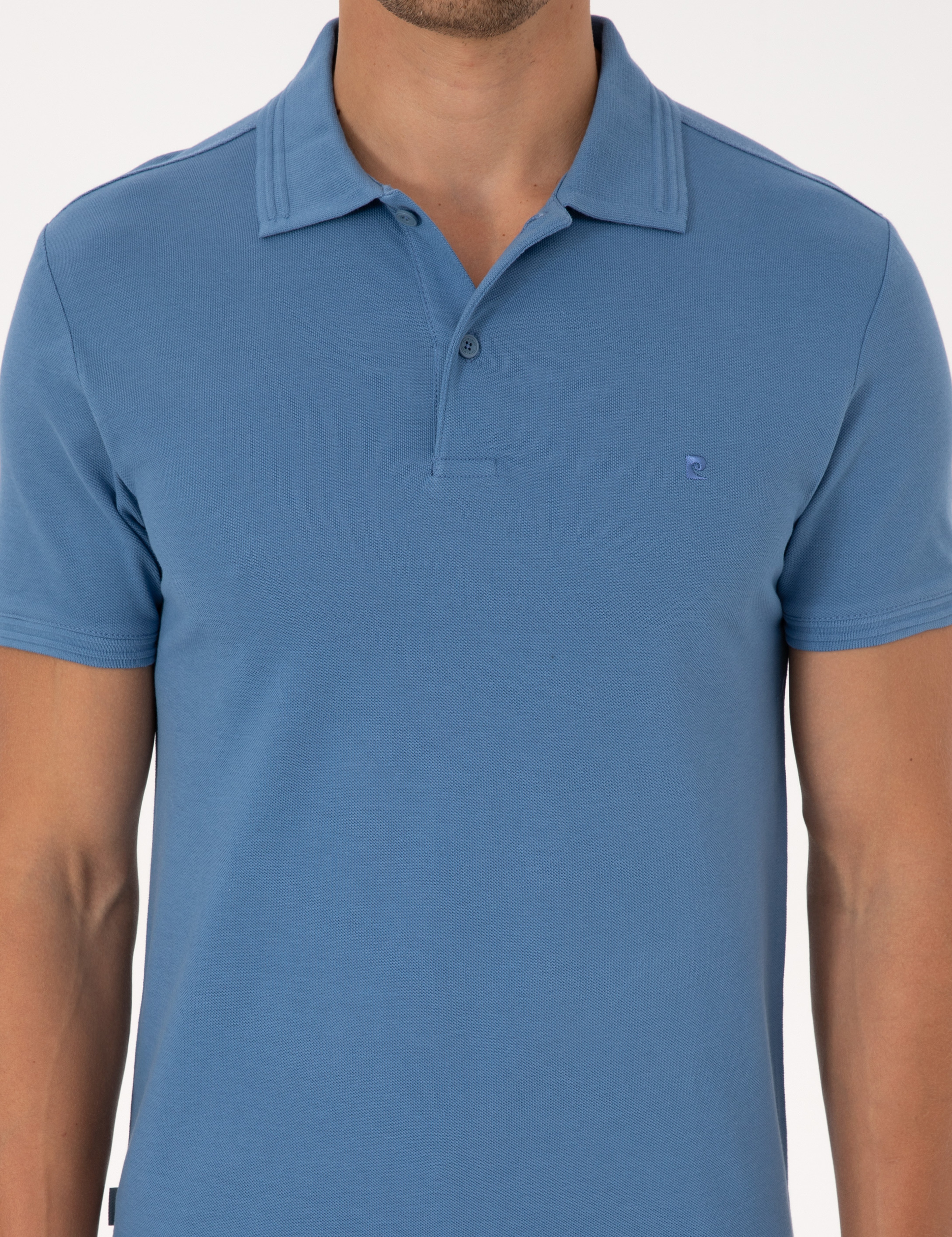 Koyu Mavi Slim Fit %100 Pamuk Kıvrılmaz Düğmeli Polo Yaka Basic Tişört - Image 6