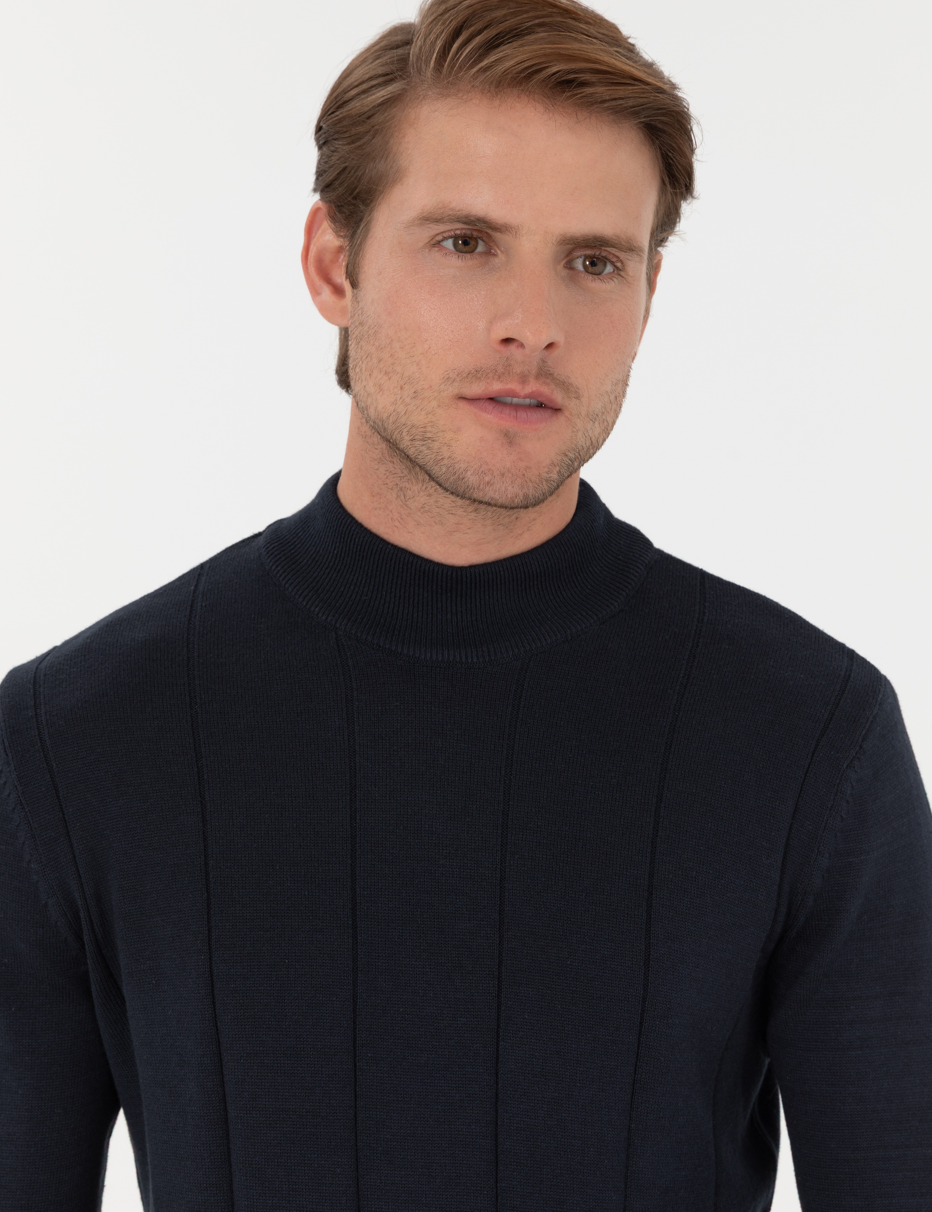 Lacivert Slim Fit Yarım Balıkçı Yaka Triko Kazak - Image 2