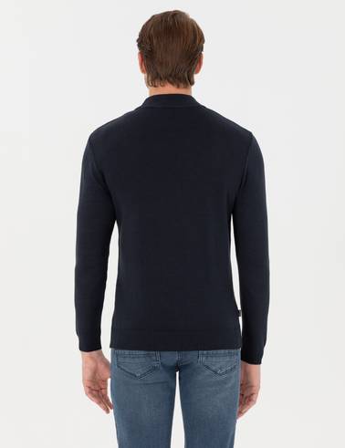 Lacivert Slim Fit Yarım Balıkçı Yaka Triko Kazak