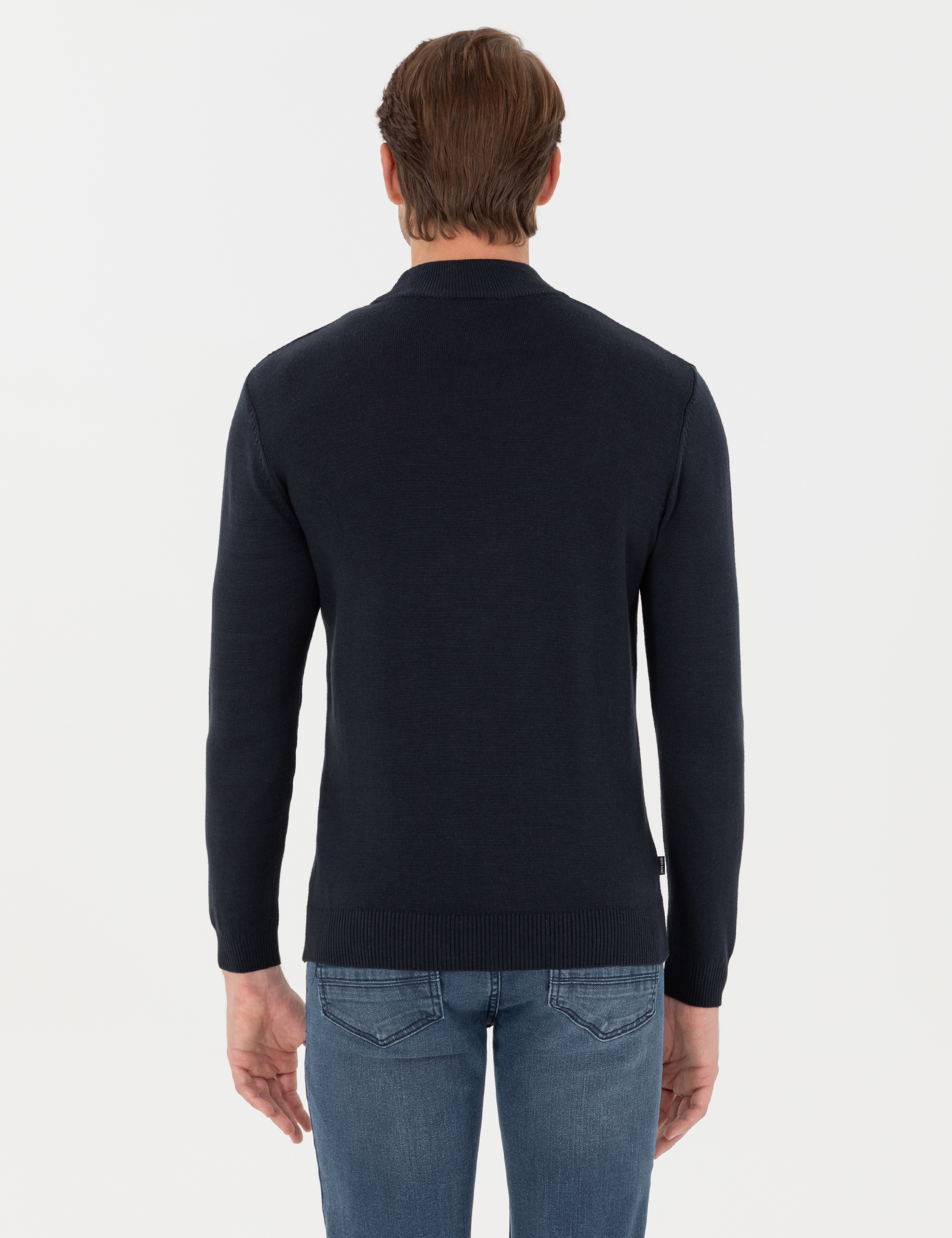 Lacivert Slim Fit Yarım Balıkçı Yaka Triko Kazak