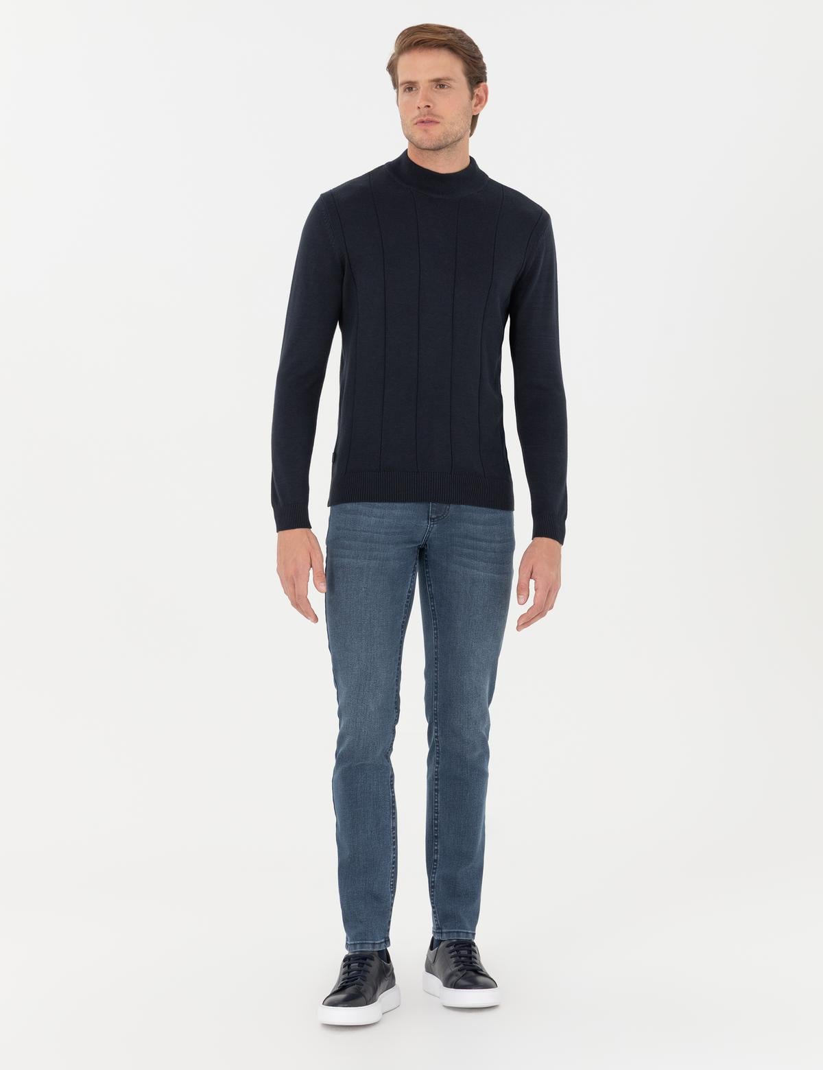 Lacivert Slim Fit Yarım Balıkçı Yaka Triko Kazak - 50300460018