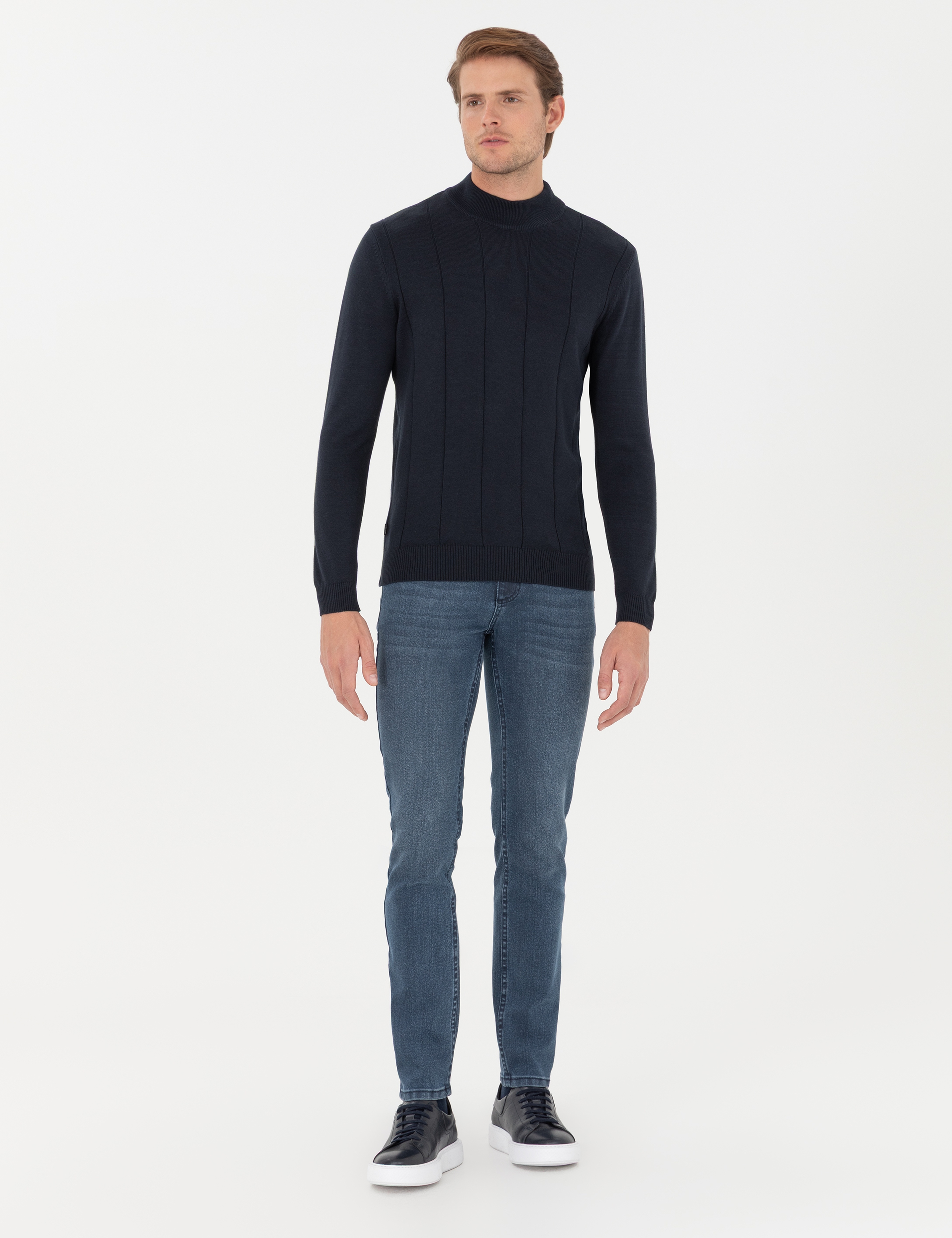 Lacivert Slim Fit Yarım Balıkçı Yaka Triko Kazak - Image 4