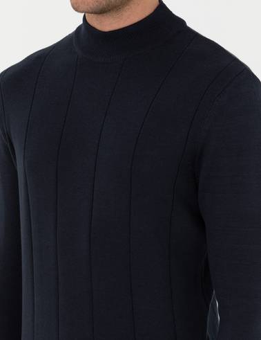 Lacivert Slim Fit Yarım Balıkçı Yaka Triko Kazak