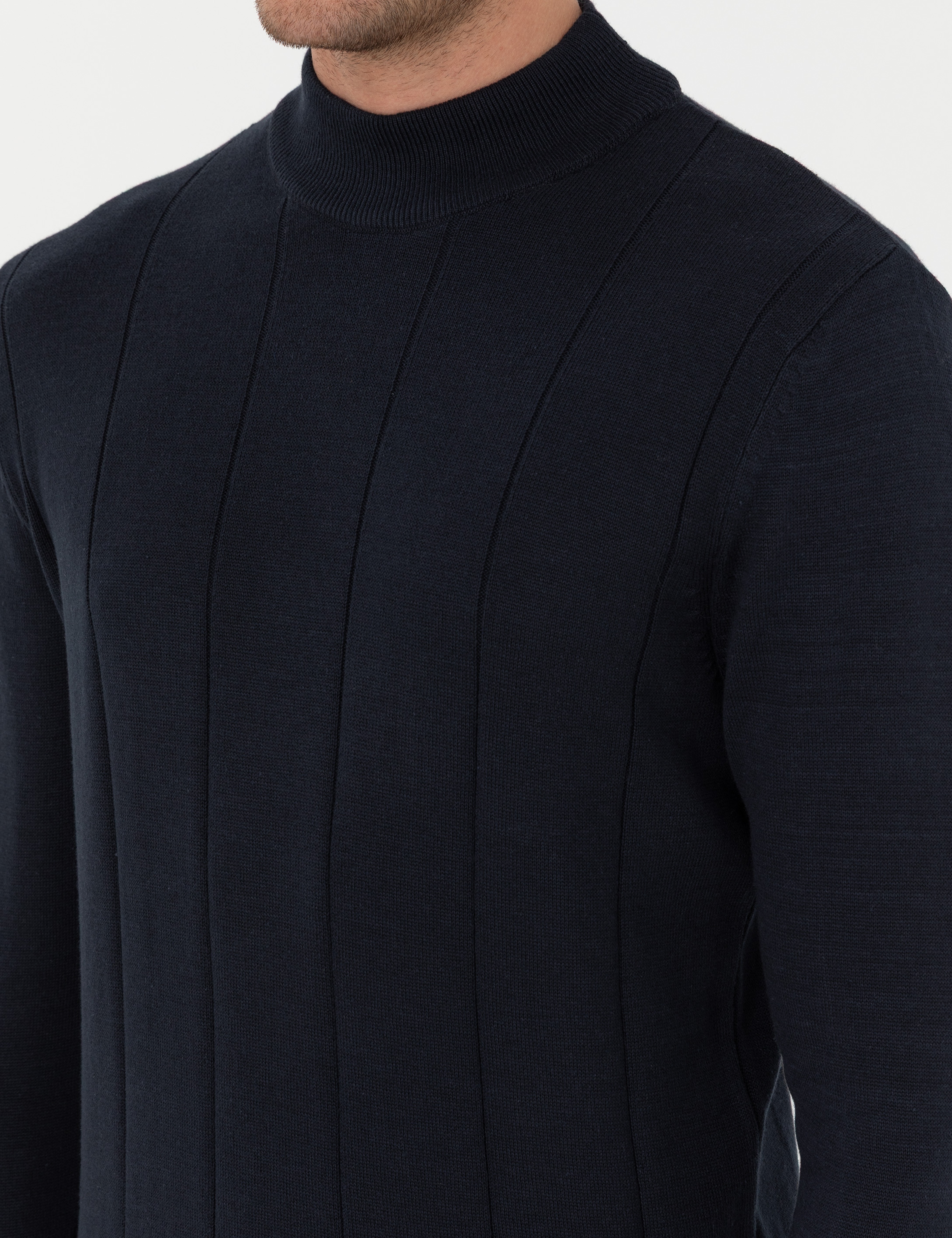 Lacivert Slim Fit Yarım Balıkçı Yaka Triko Kazak