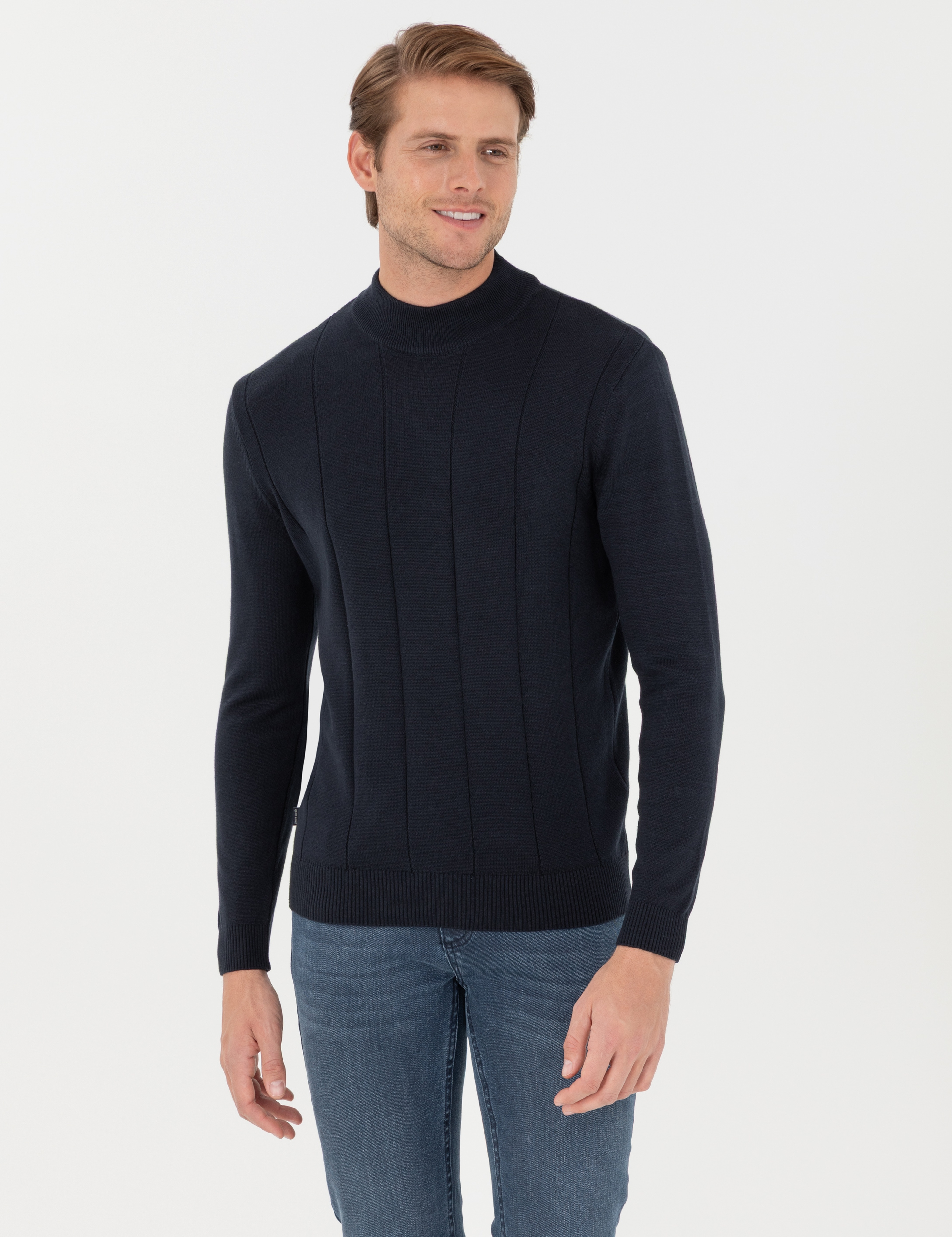 Lacivert Slim Fit Yarım Balıkçı Yaka Triko Kazak - Image 1