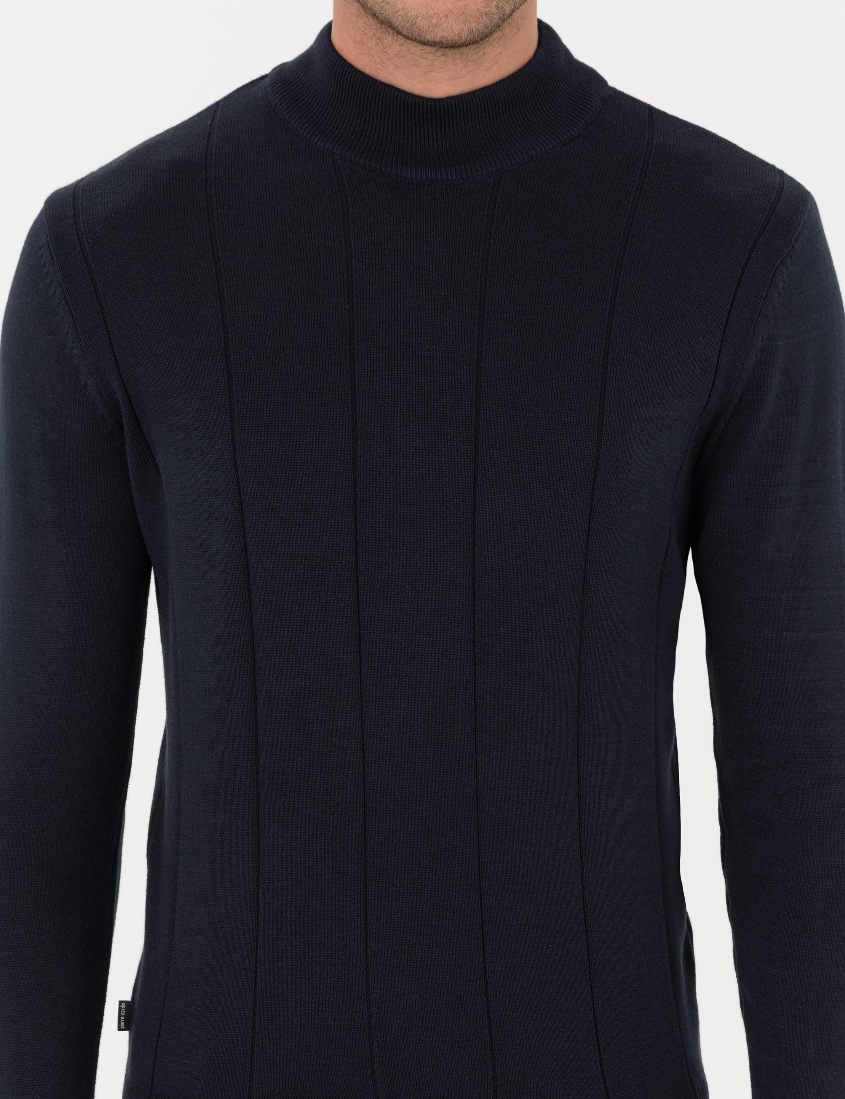 Lacivert Slim Fit Yarım Balıkçı Yaka Triko Kazak