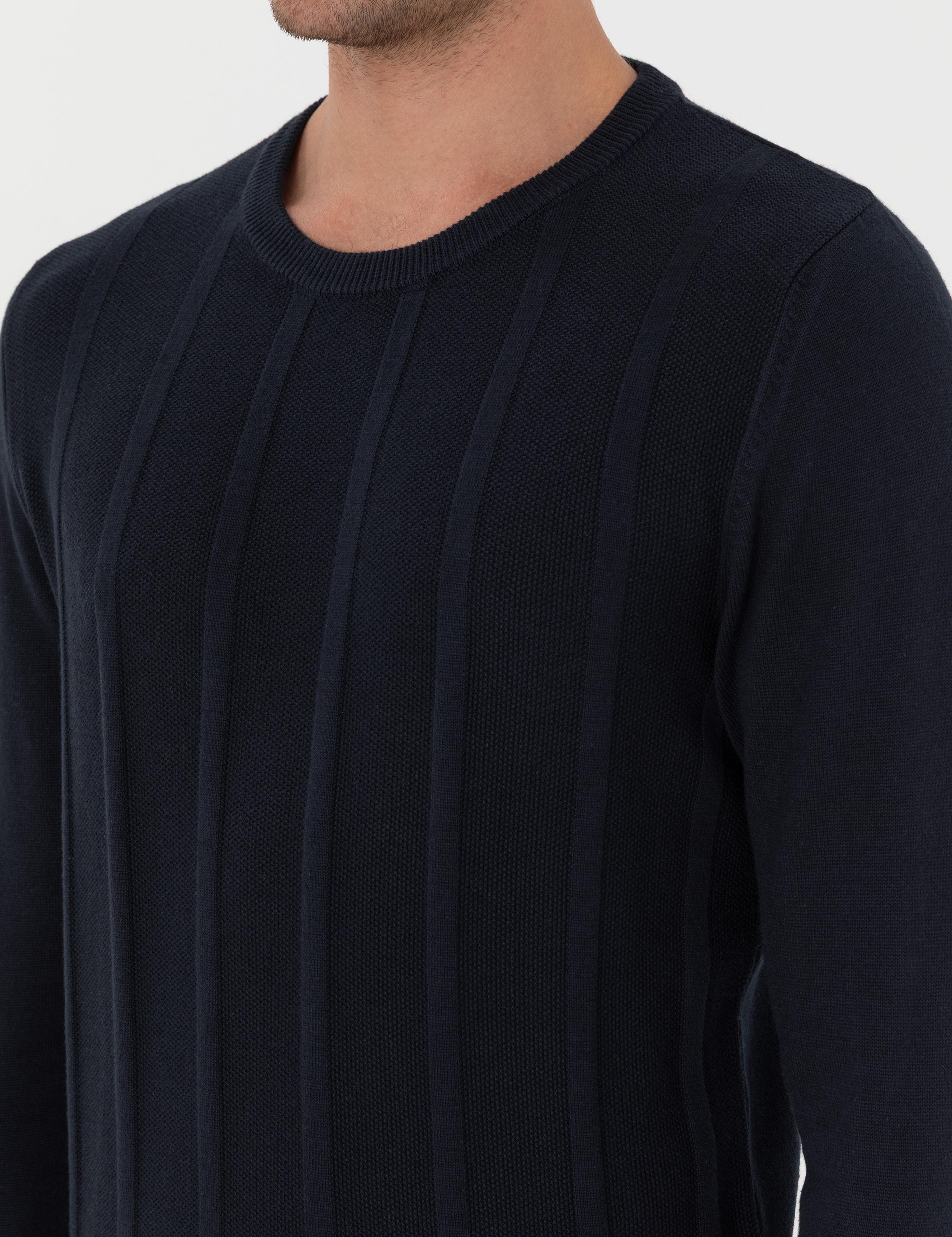 Lacivert Slim Fit Bisiklet Yaka Triko Kazak