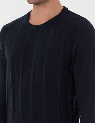 Lacivert Slim Fit Bisiklet Yaka Triko Kazak