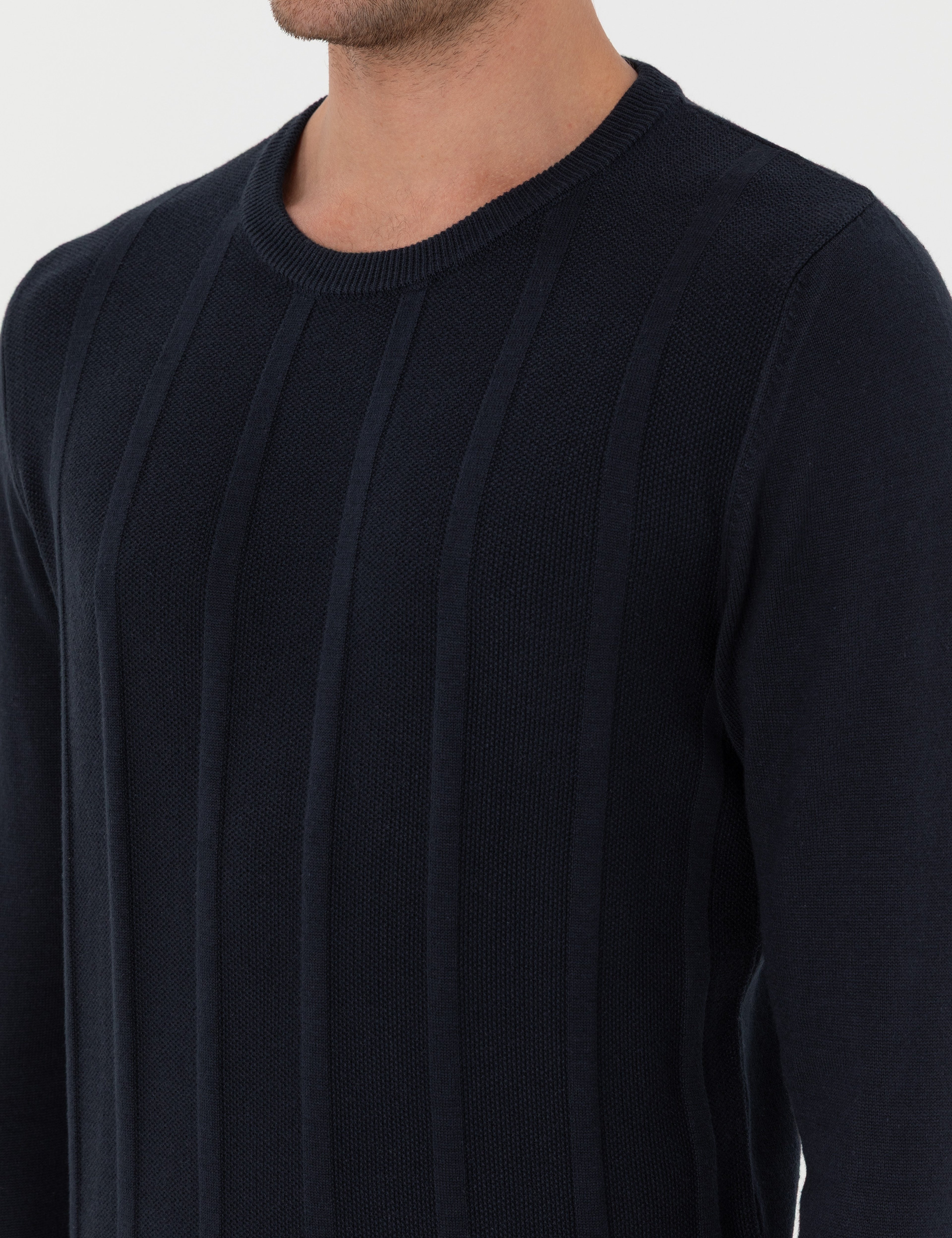 Lacivert Slim Fit Bisiklet Yaka Triko Kazak