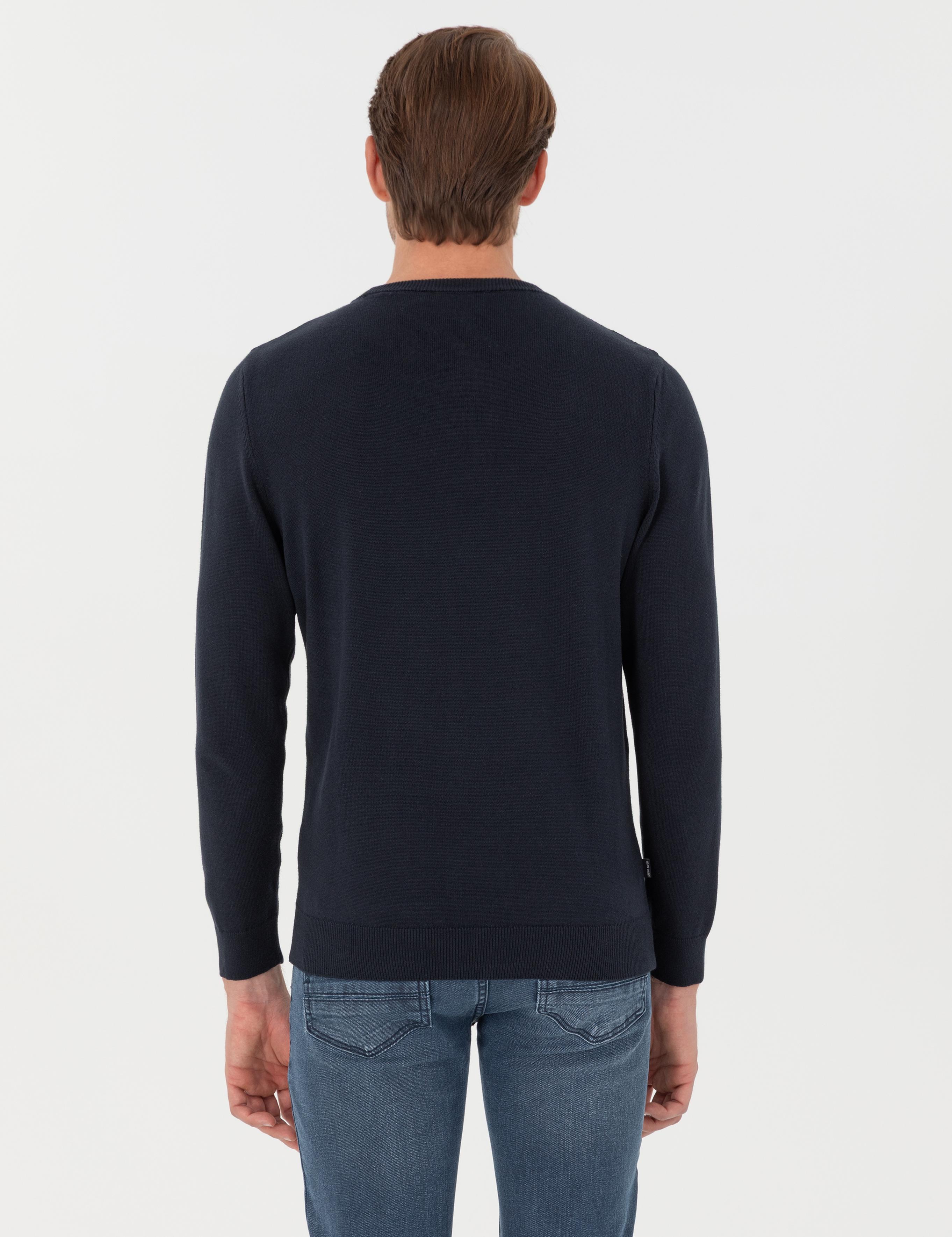 Lacivert Slim Fit Bisiklet Yaka Triko Kazak