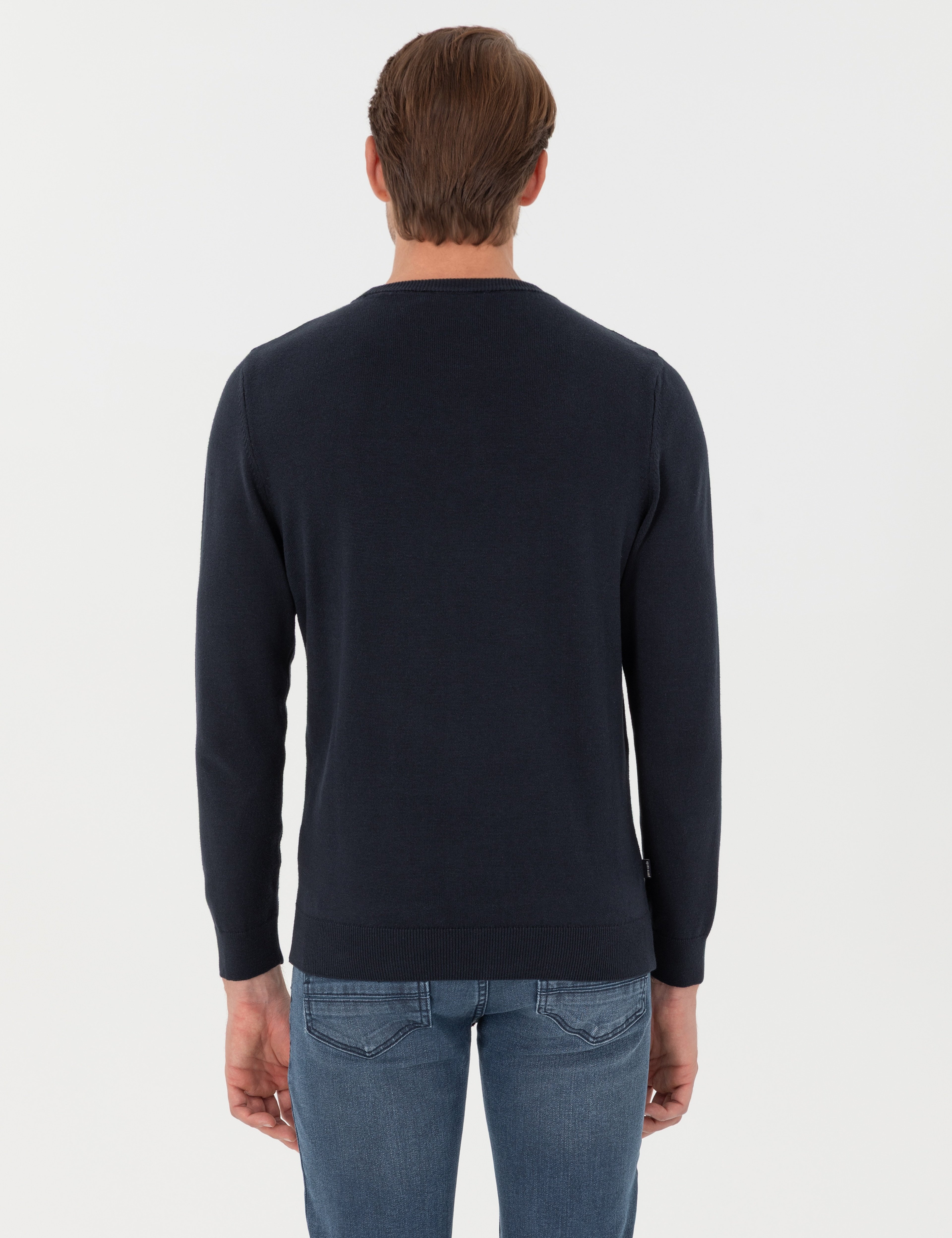Lacivert Slim Fit Bisiklet Yaka Triko Kazak - Image 5