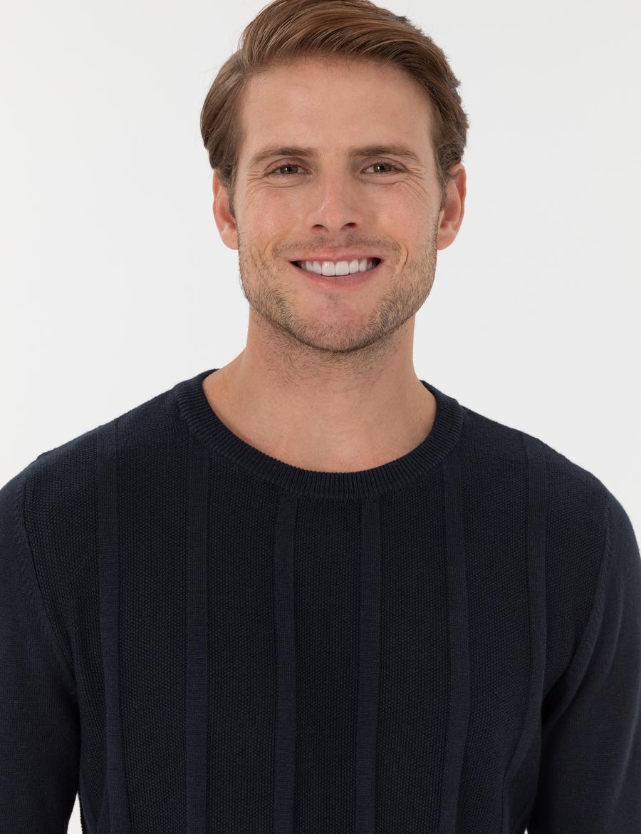 Lacivert Slim Fit Bisiklet Yaka Triko Kazak