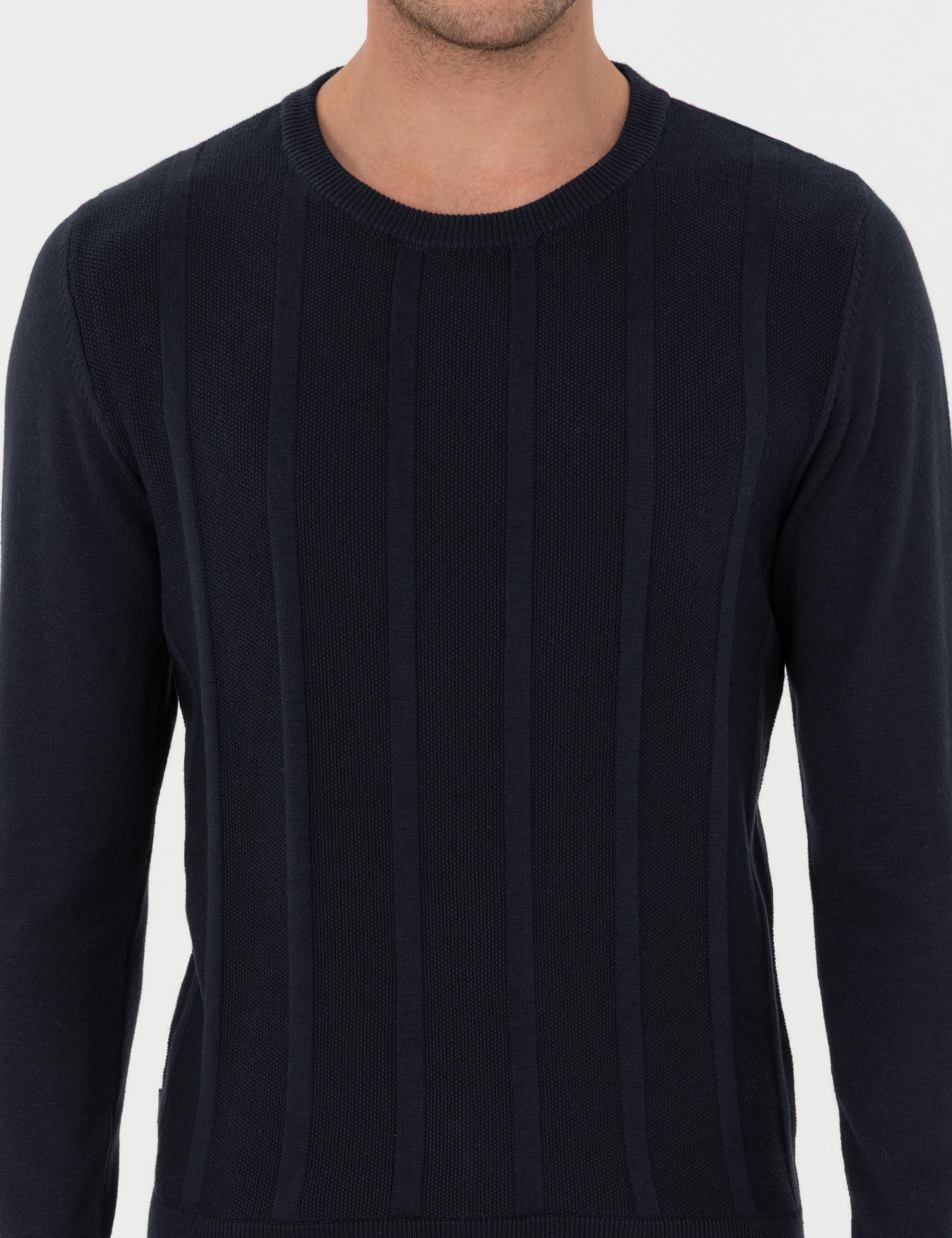 Lacivert Slim Fit Bisiklet Yaka Triko Kazak