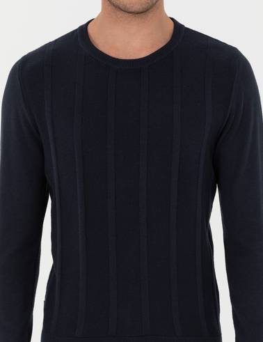 Lacivert Slim Fit Bisiklet Yaka Triko Kazak