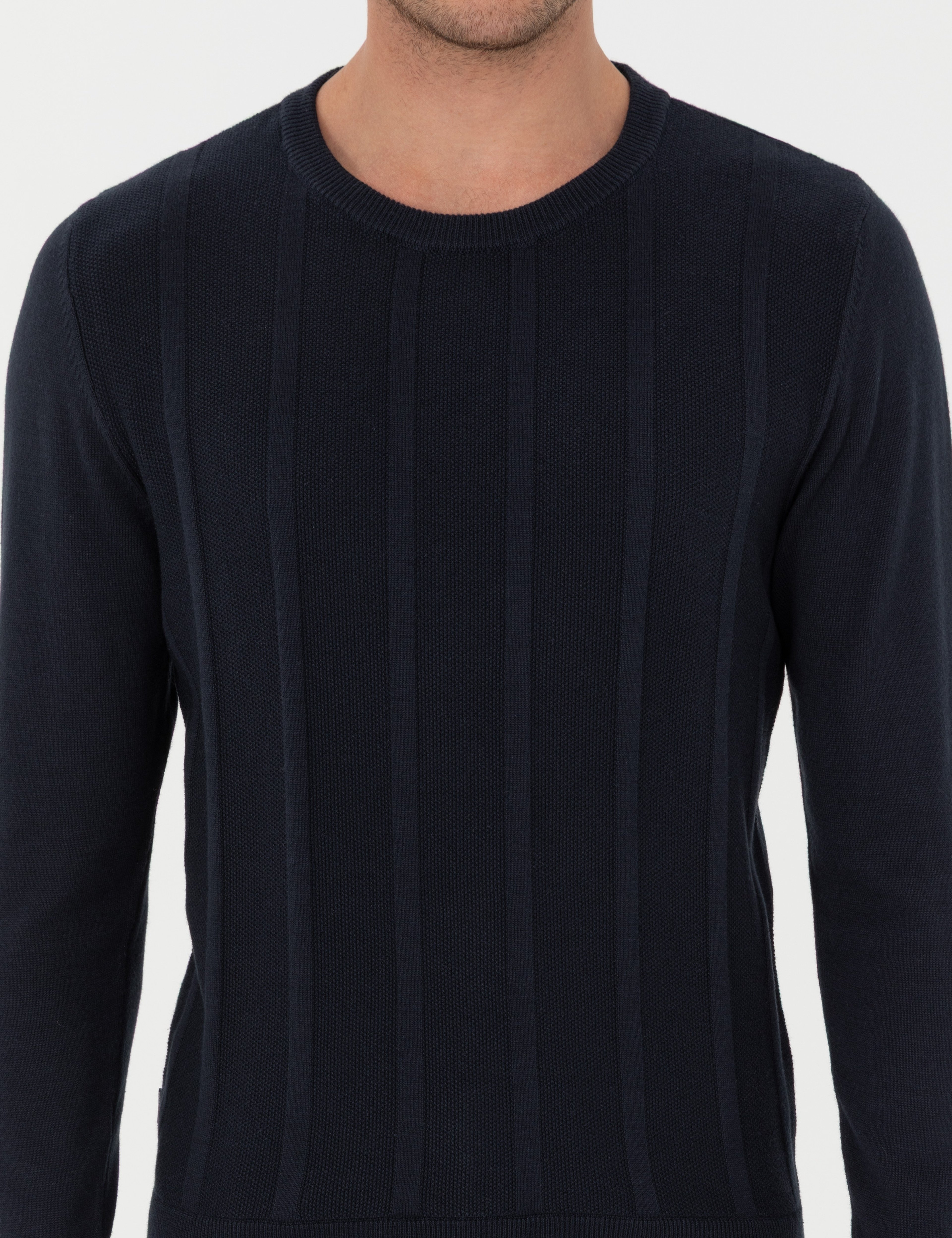 Lacivert Slim Fit Bisiklet Yaka Triko Kazak - Image 6