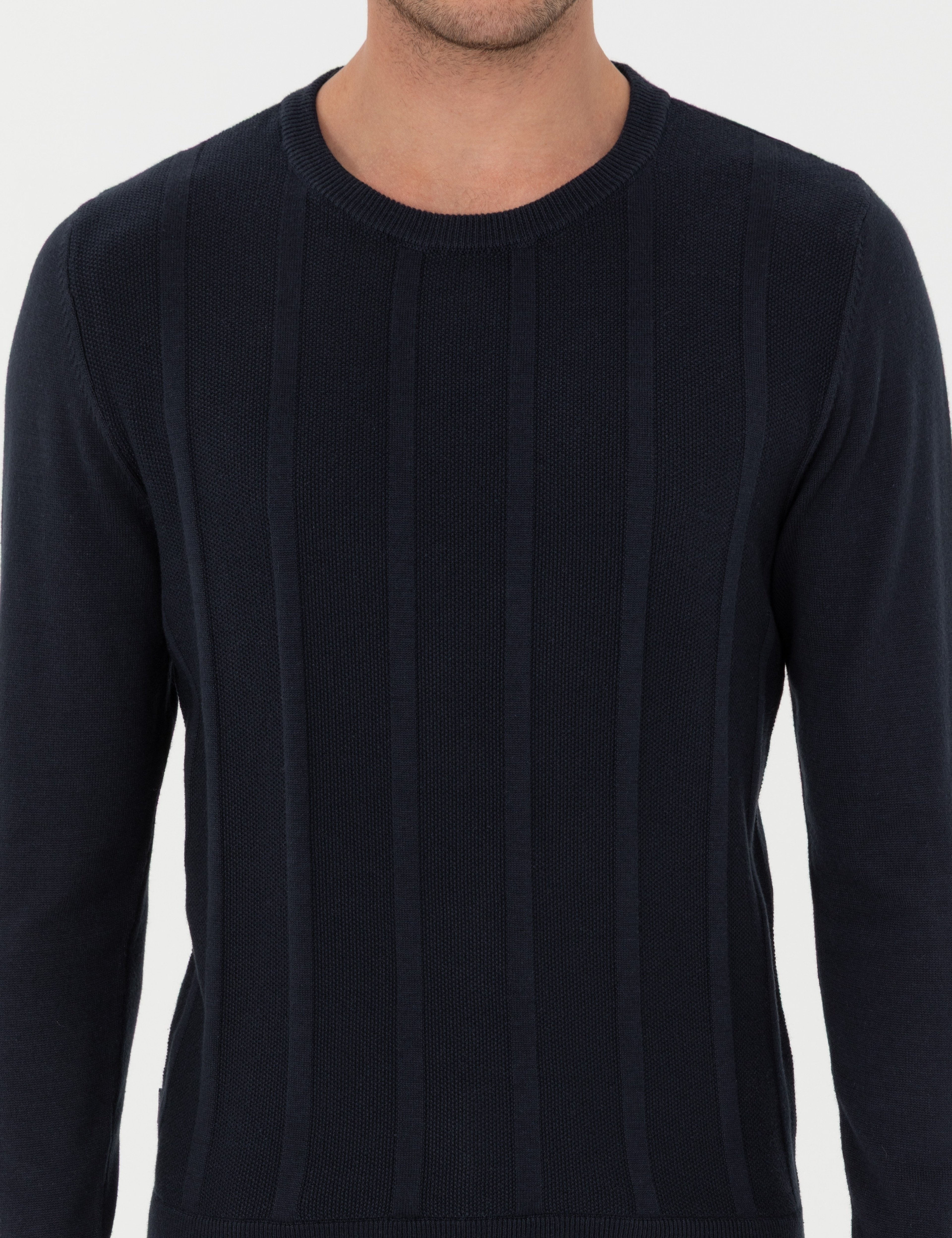 Lacivert Slim Fit Bisiklet Yaka Triko Kazak