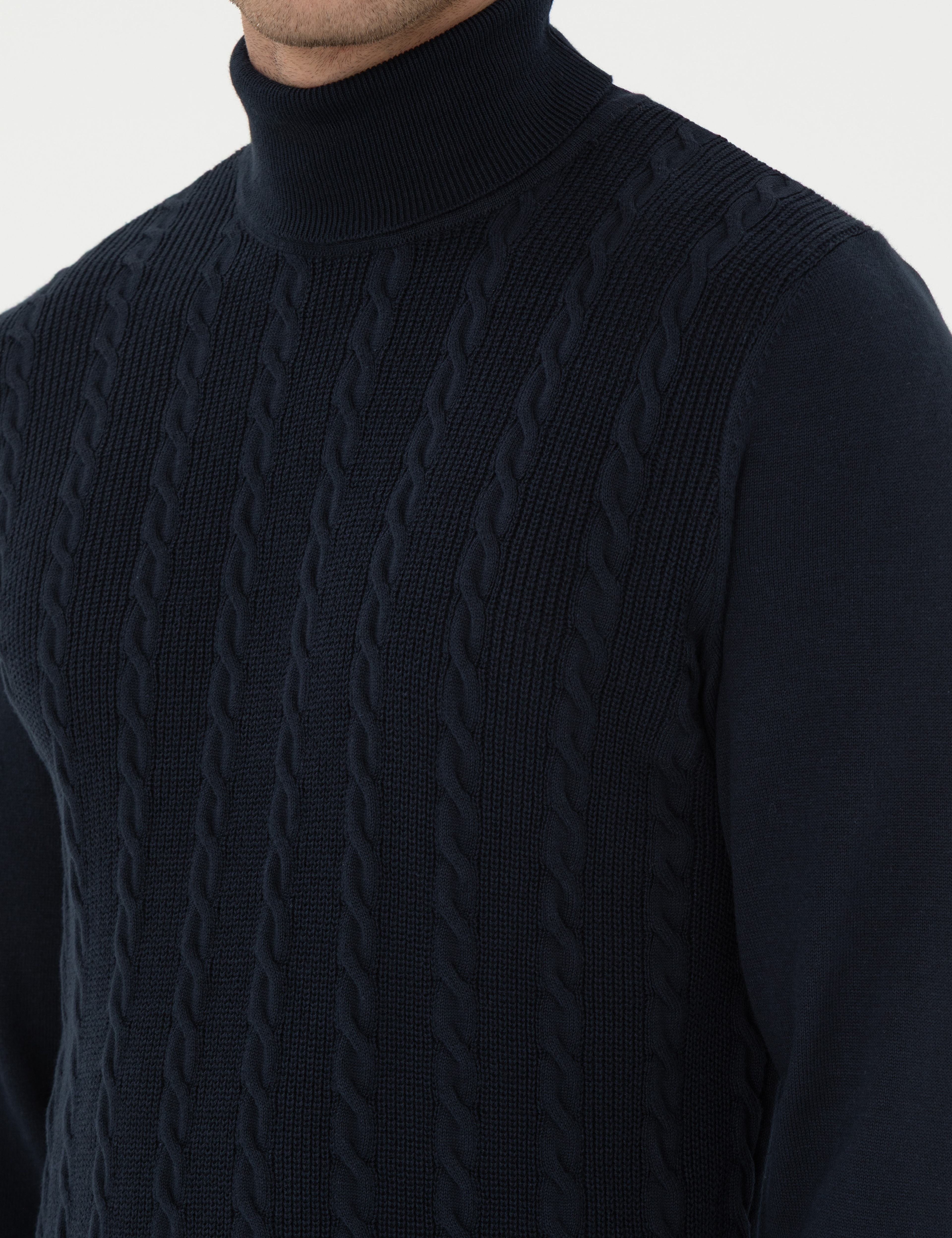 Lacivert Slim Fit Balıkçı Yaka Triko Kazak
