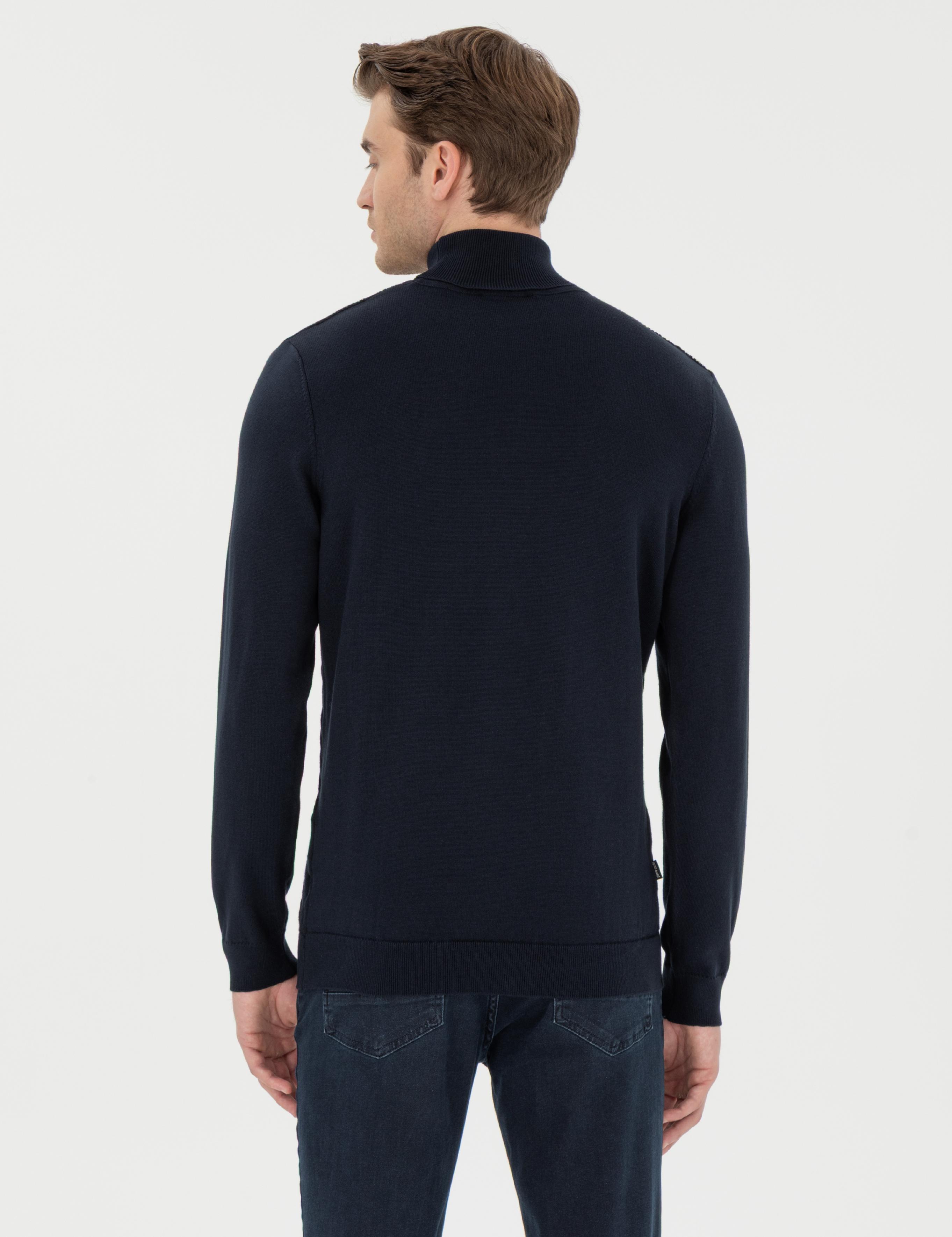 Lacivert Slim Fit Balıkçı Yaka Triko Kazak