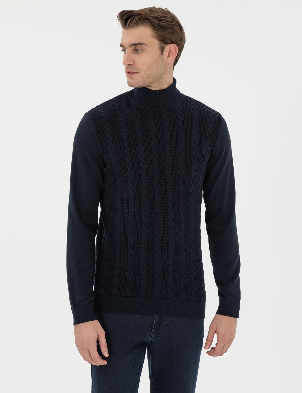 Lacivert Slim Fit Balıkçı Yaka Triko Kazak - 50300500007