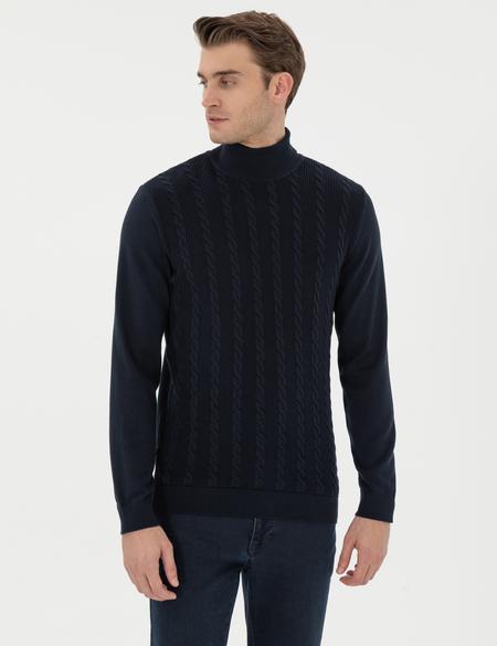 Lacivert Slim Fit Balıkçı Yaka Triko Kazak - 50300500007