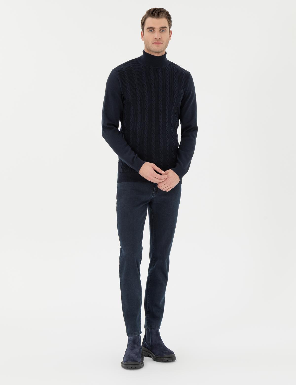 Lacivert Slim Fit Balıkçı Yaka Triko Kazak - 50300500007