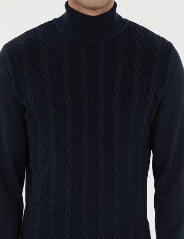Lacivert Slim Fit Balıkçı Yaka Triko Kazak