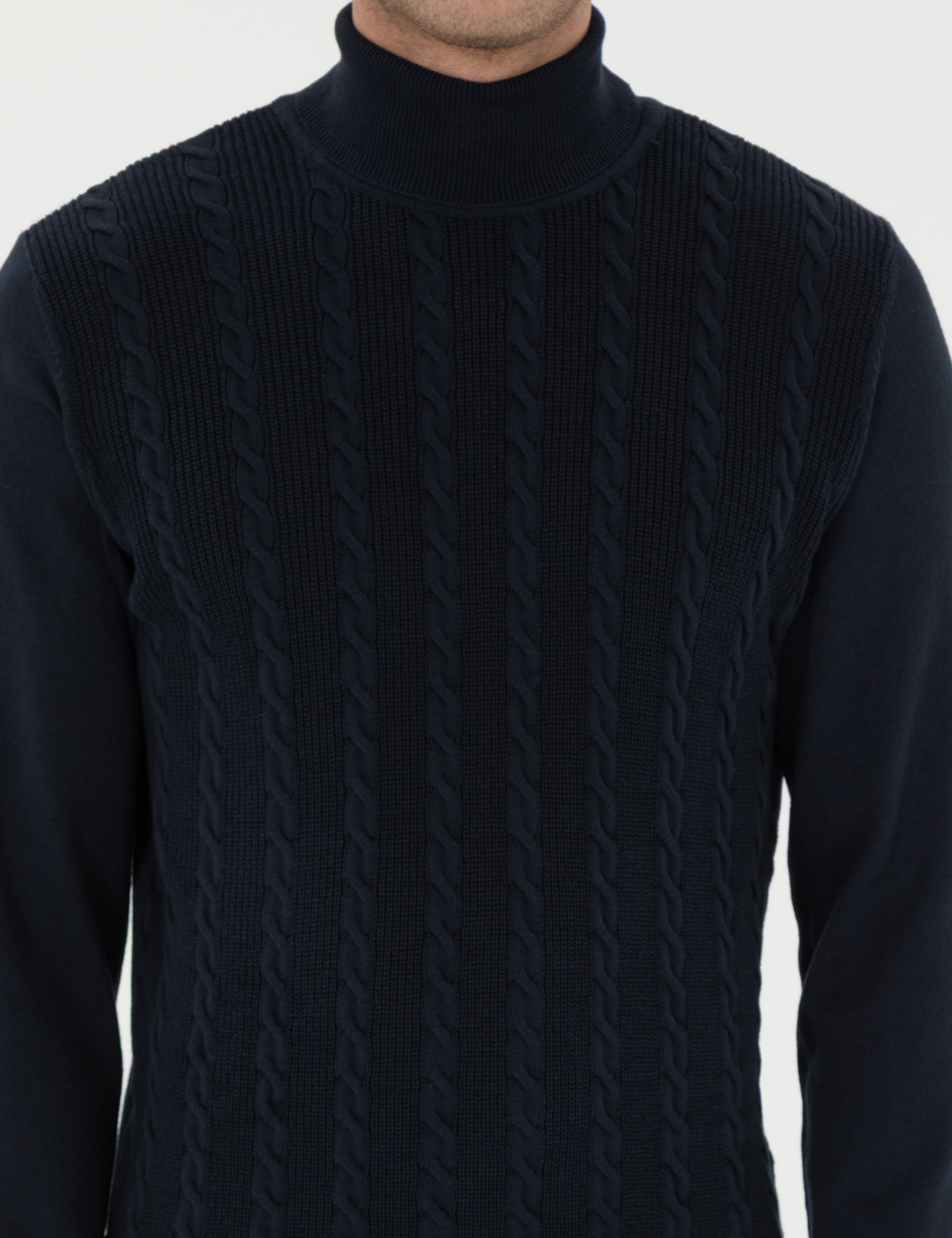 Lacivert Slim Fit Balıkçı Yaka Triko Kazak
