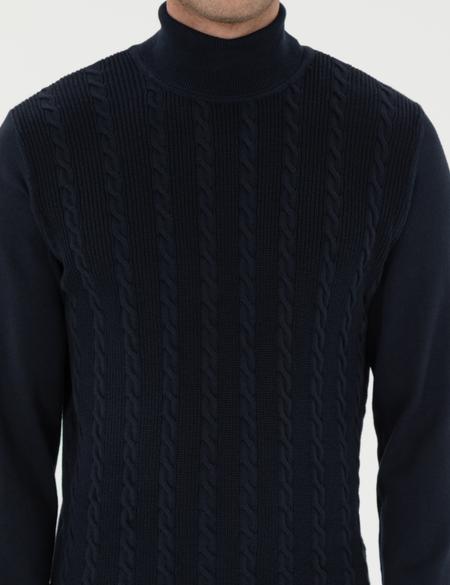 Lacivert Slim Fit Balıkçı Yaka Triko Kazak - 50300500007