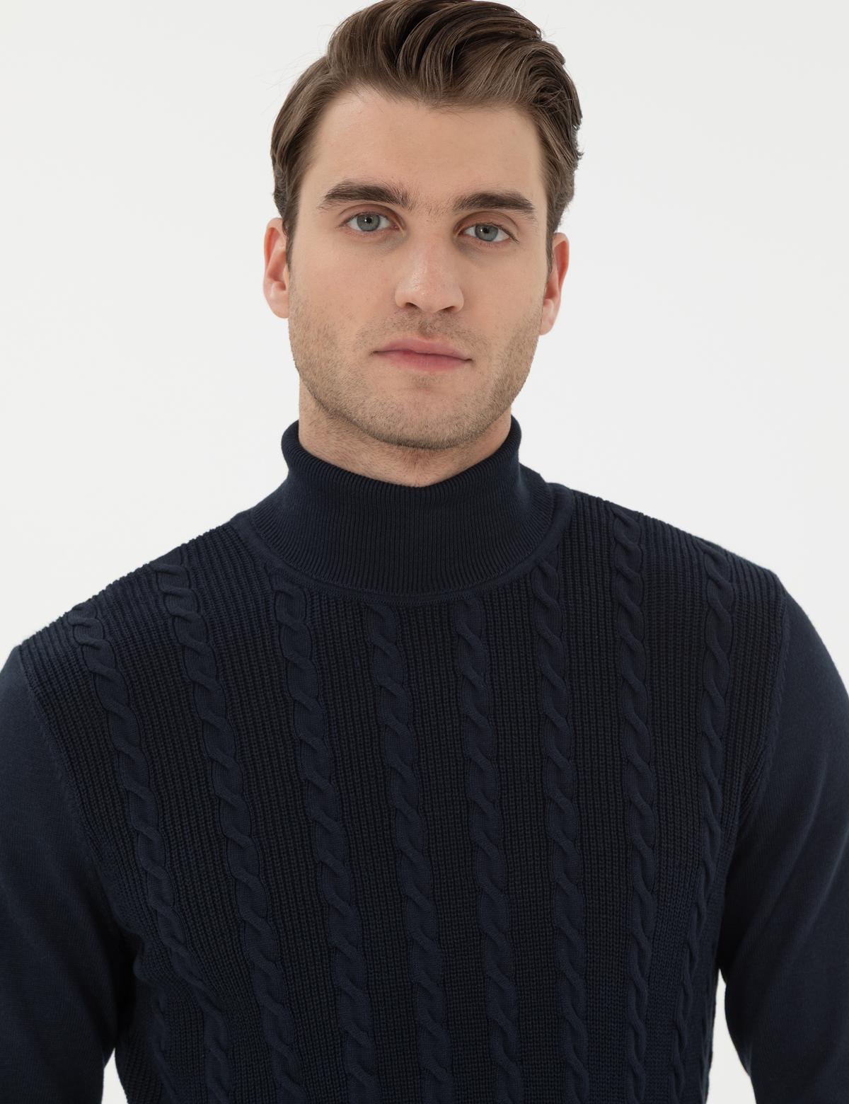 Lacivert Slim Fit Balıkçı Yaka Triko Kazak - 50300500007